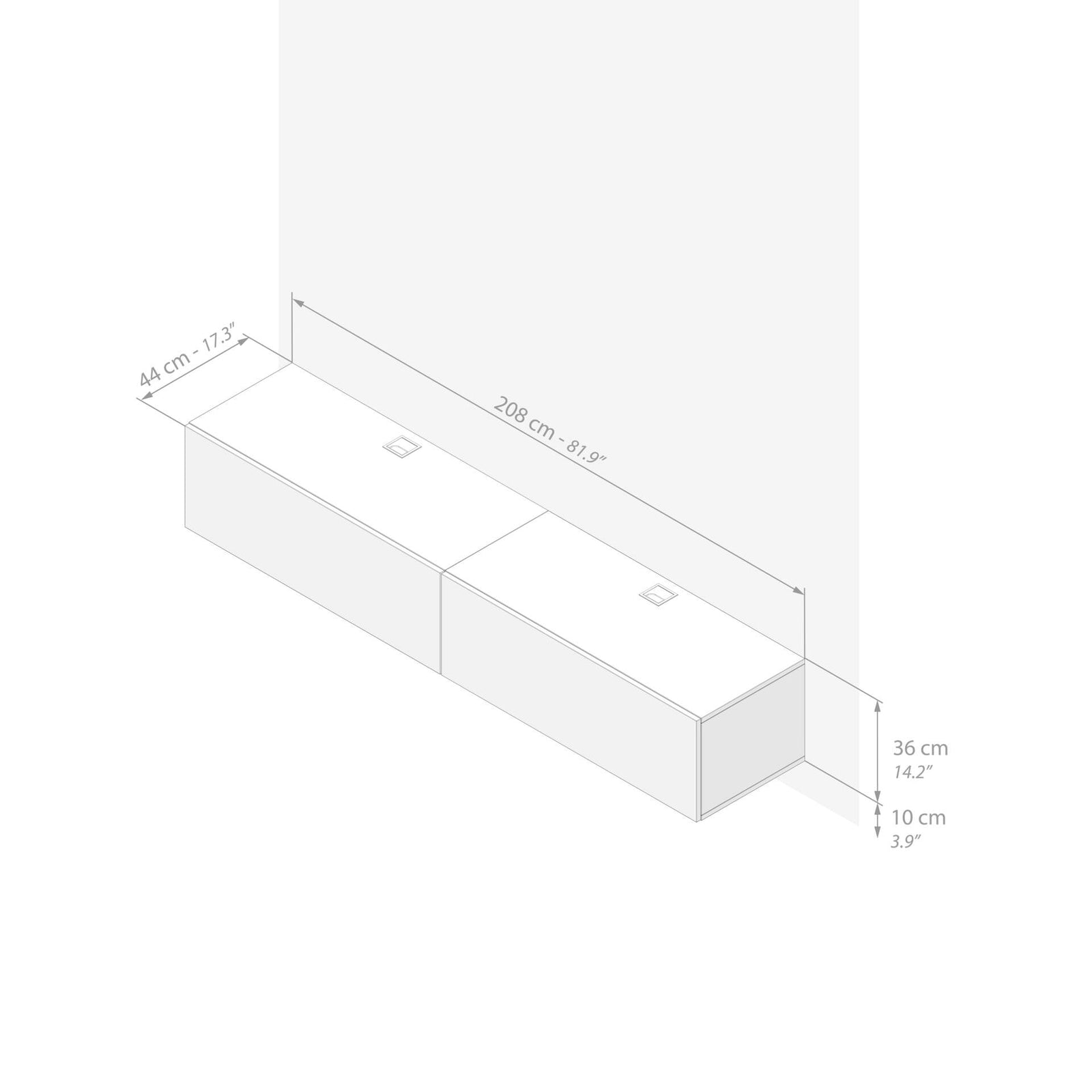 Easy Living Room Wall Unit 1, Oak, 208x44x36 cm - Immagine tecnica 1