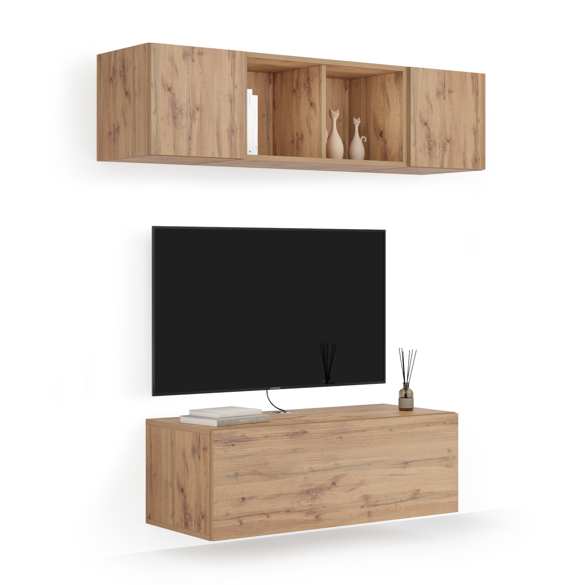 Easy Living Room Wall Unit 2, Rustic Oak, 142x44x160 cm