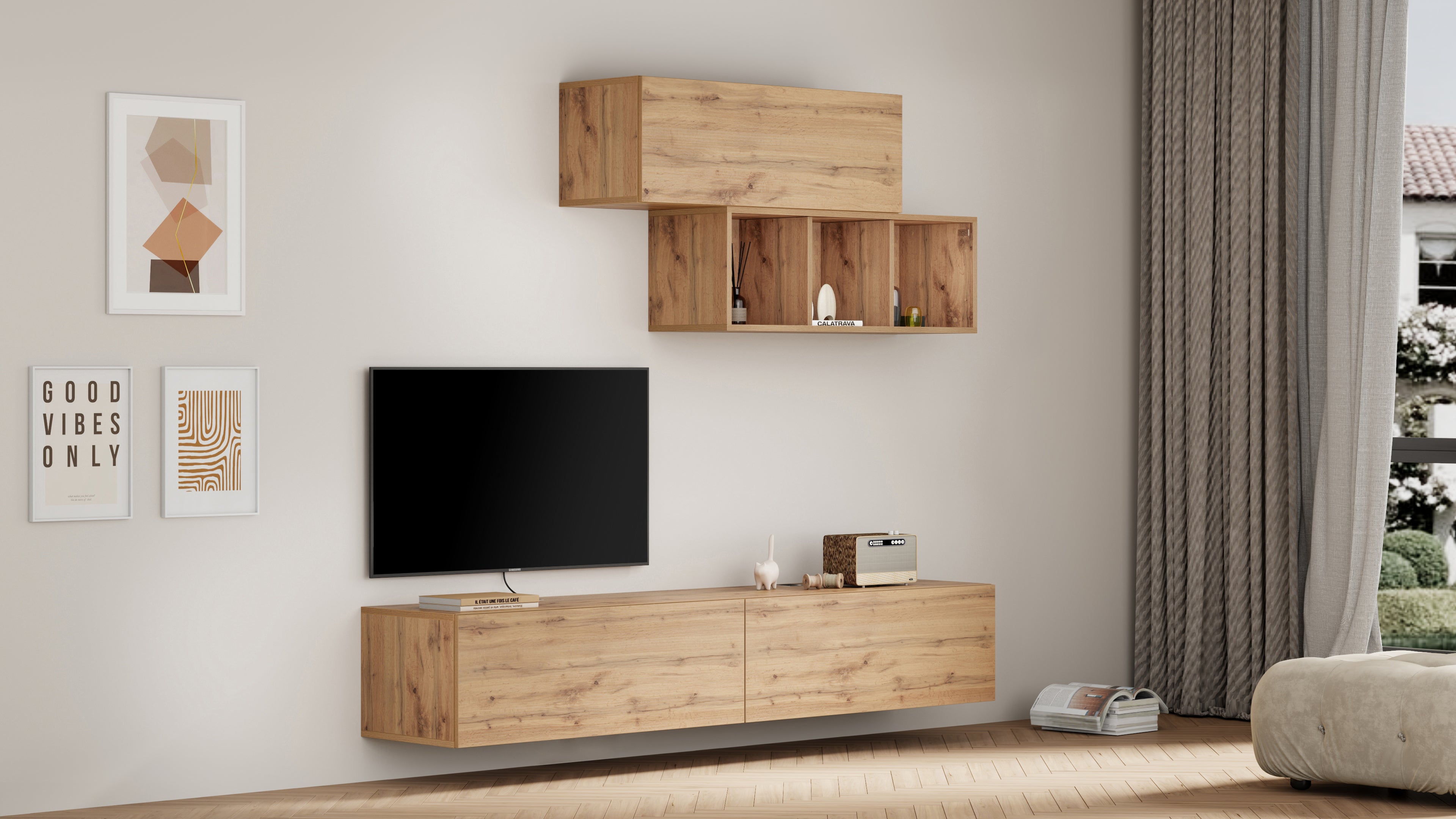 Wandkast easy 104 met opgaande klepdeur rustiek eiken - Set image 1