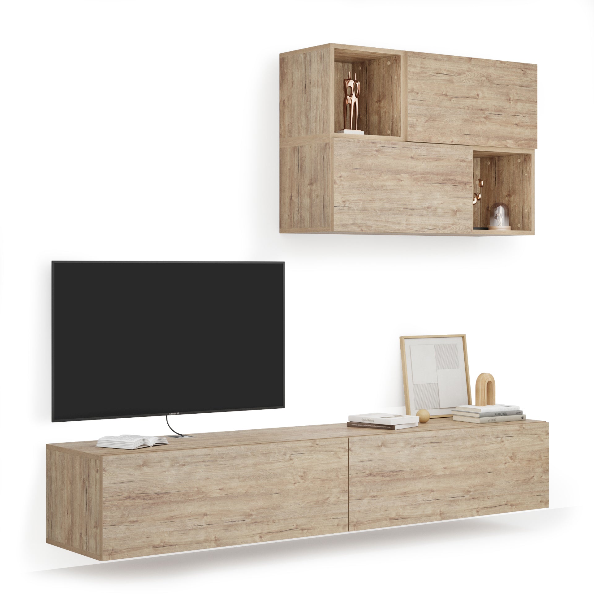 Parete Soggiorno Easy 4, Quercia, 208x44x185 cm