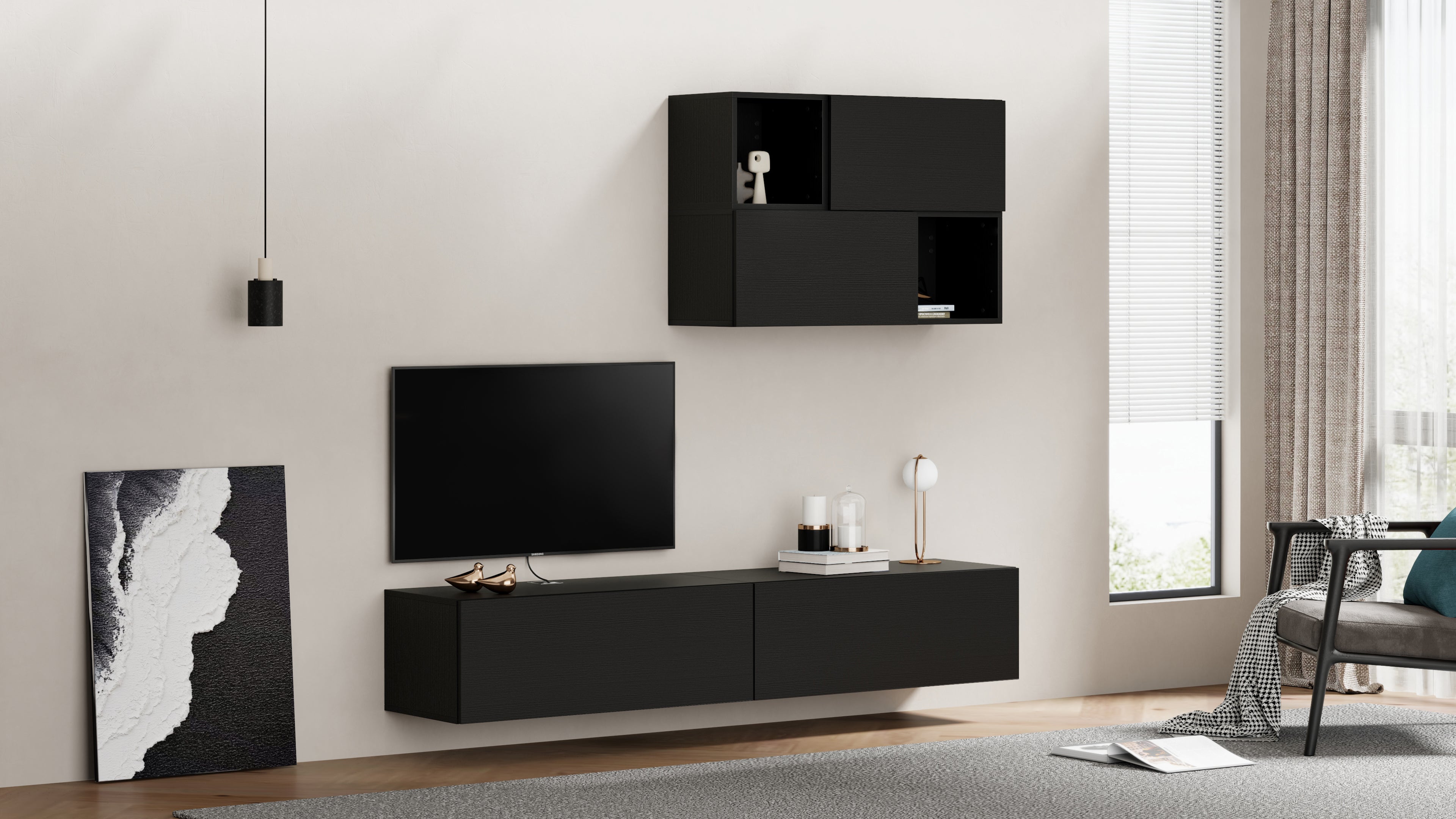 Pensile X 36 Senza Anta, Nero Frassino - Immagine ambientata 1