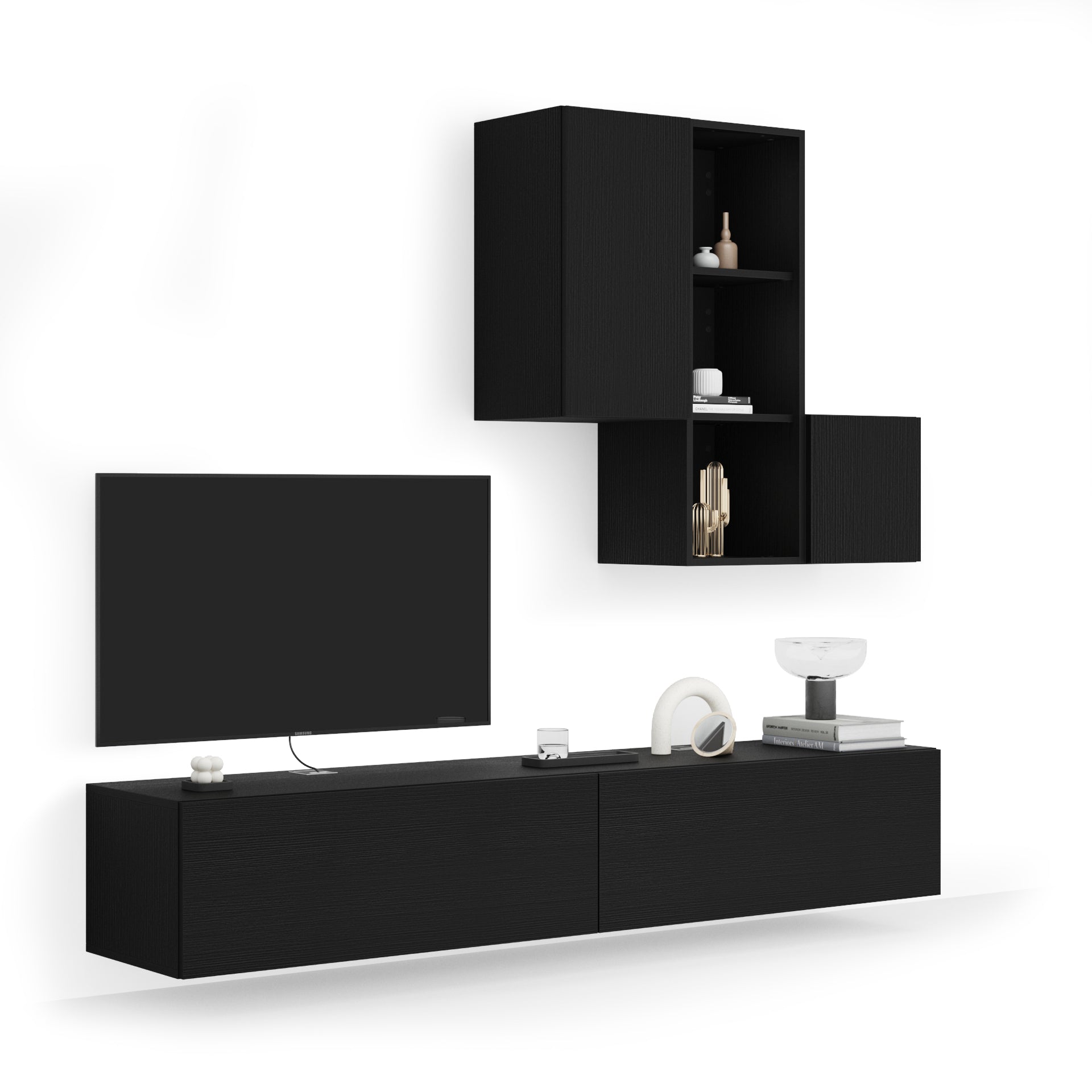Easy Living Room Wall Unit 5, Ashwood Black, 81.9x17.3x72.8 in