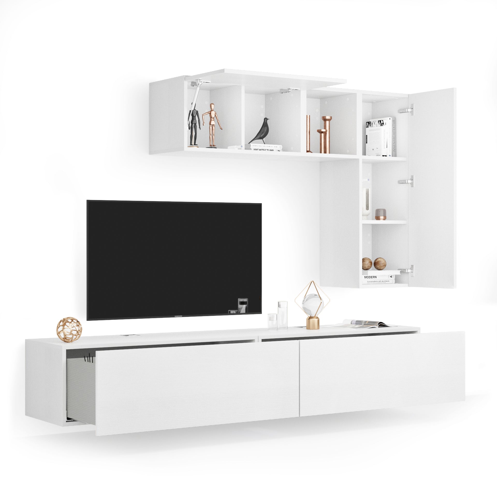 Easy Living Room Wall Unit 6, Ashwood White, 81.9x44x63 in
