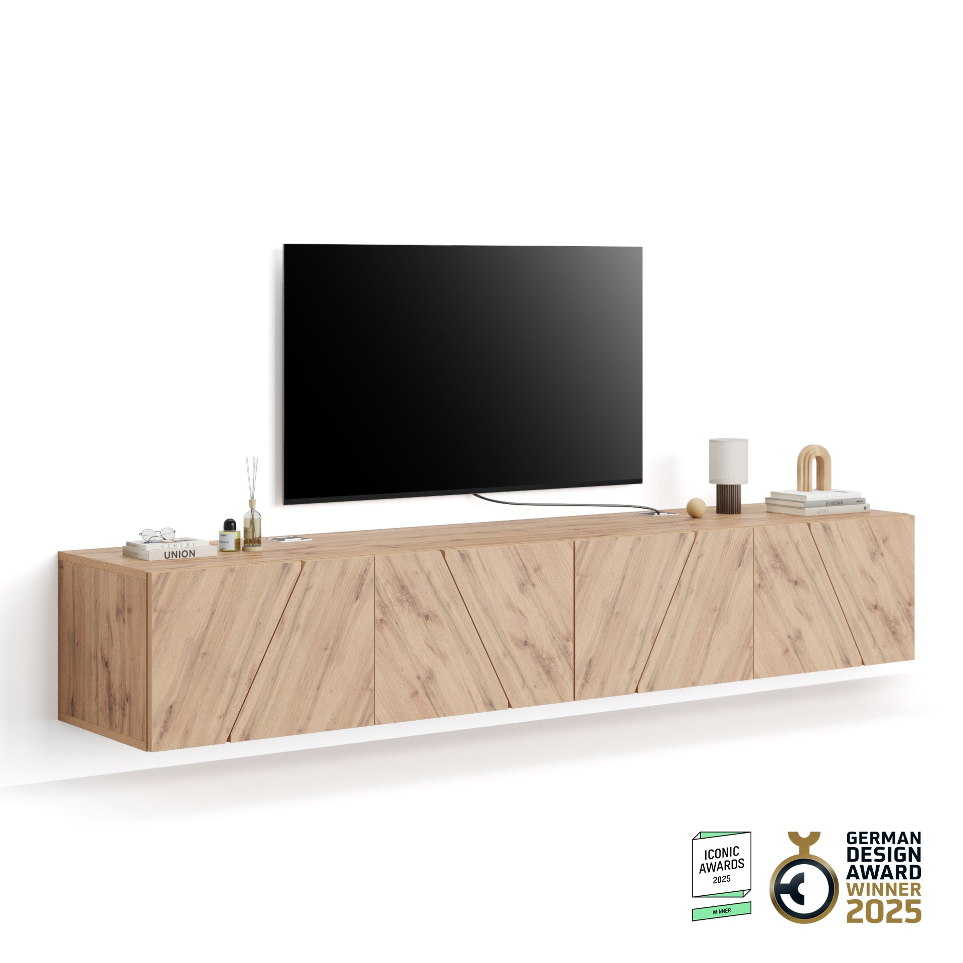 Parete Soggiorno Emma 1, Rovere Rustico, 208x44x36 cm - Immagine principale