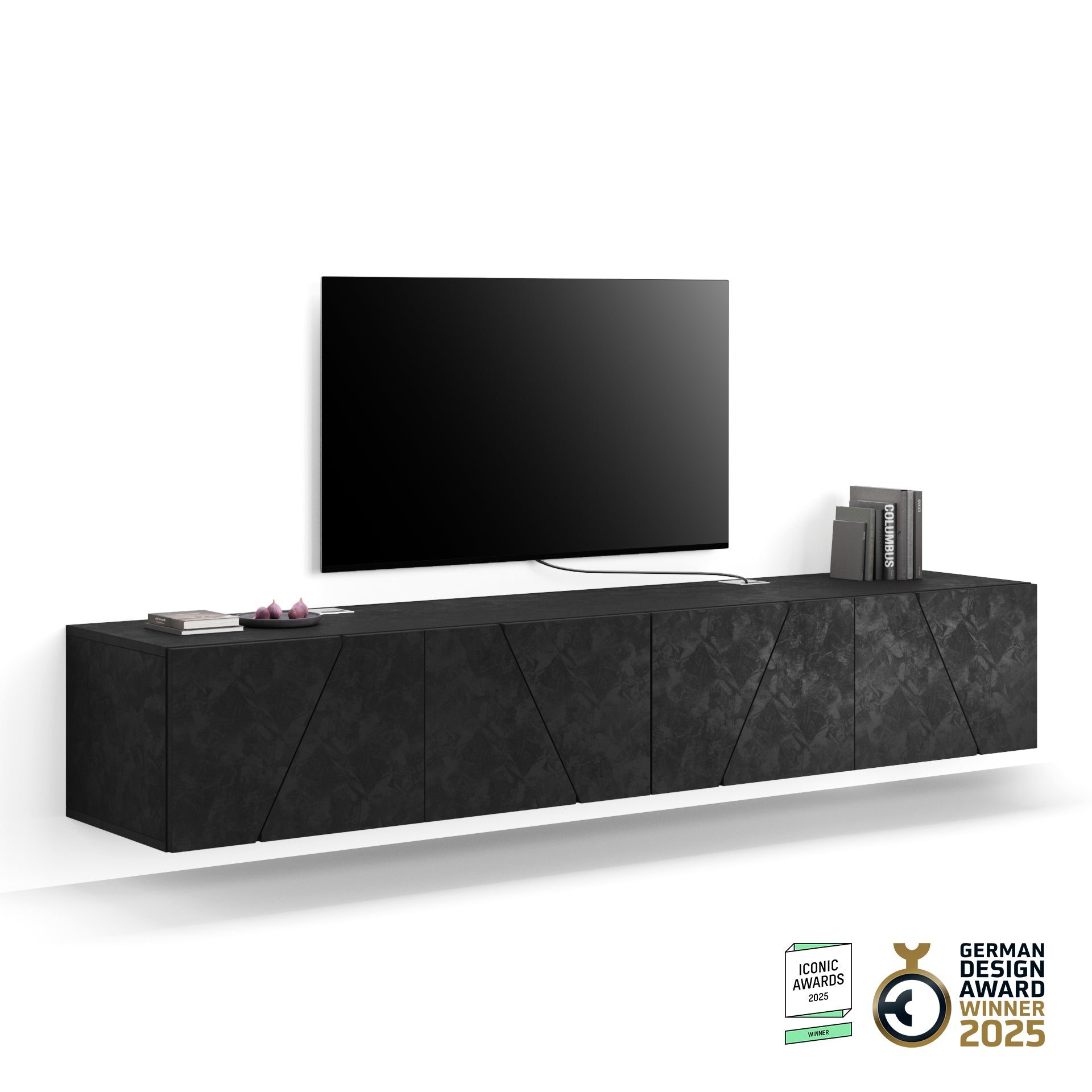 Parede de Tv Emma 1, cimento preto, 208x44x36 cm - Main image