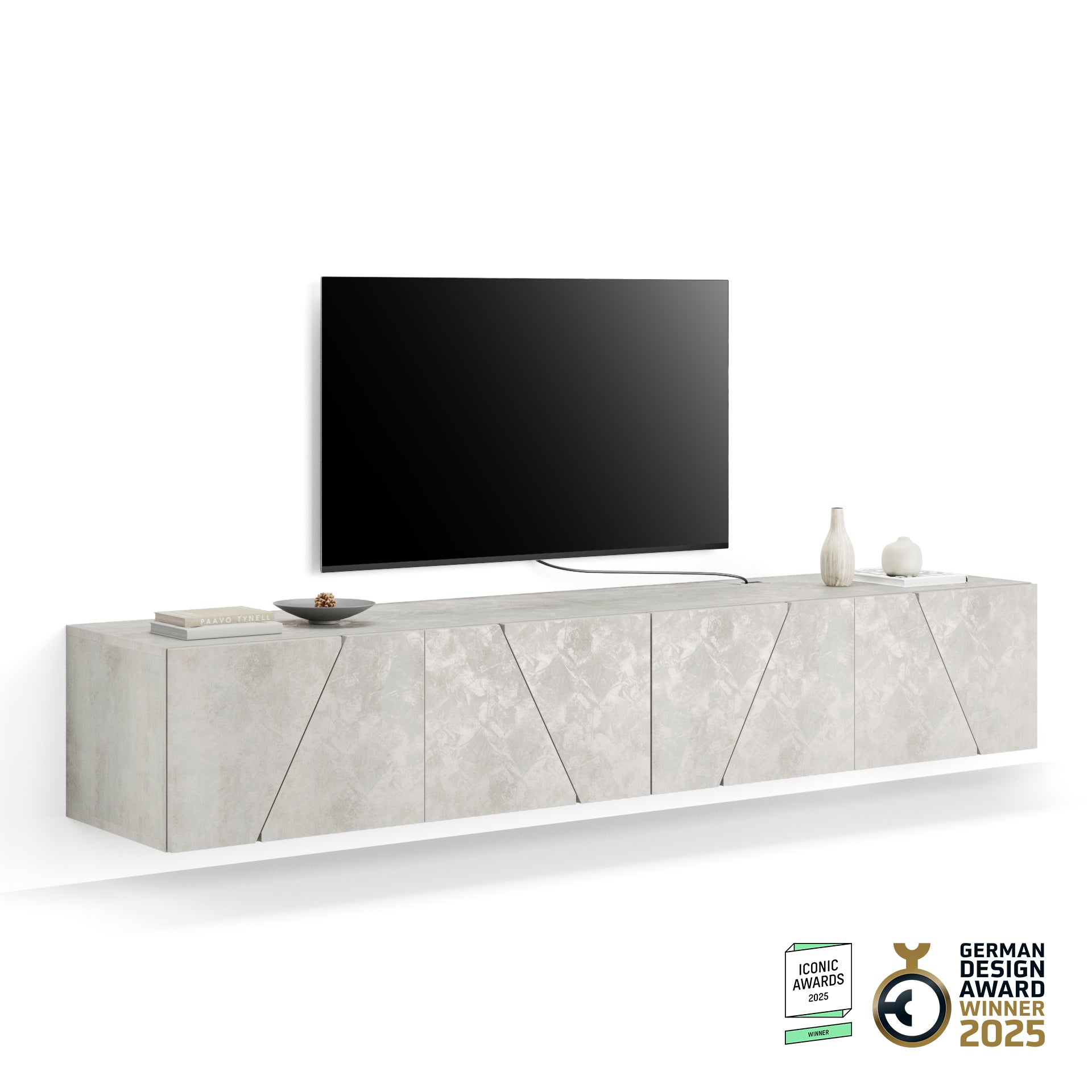 Parede de Tv Emma 1, cimento cinza, 208x44x36 cm - Main image
