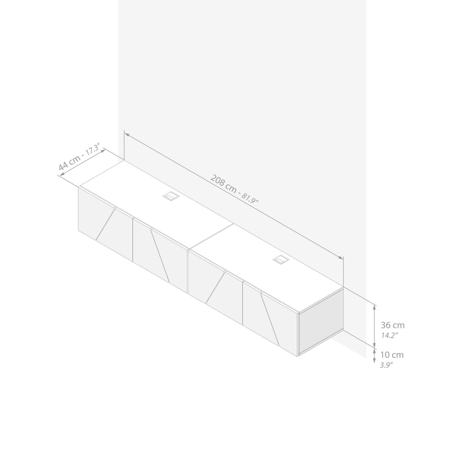 Parete Soggiorno Emma 1, Rovere Rustico, 208x44x36 cm - Immagine tecnica 1
