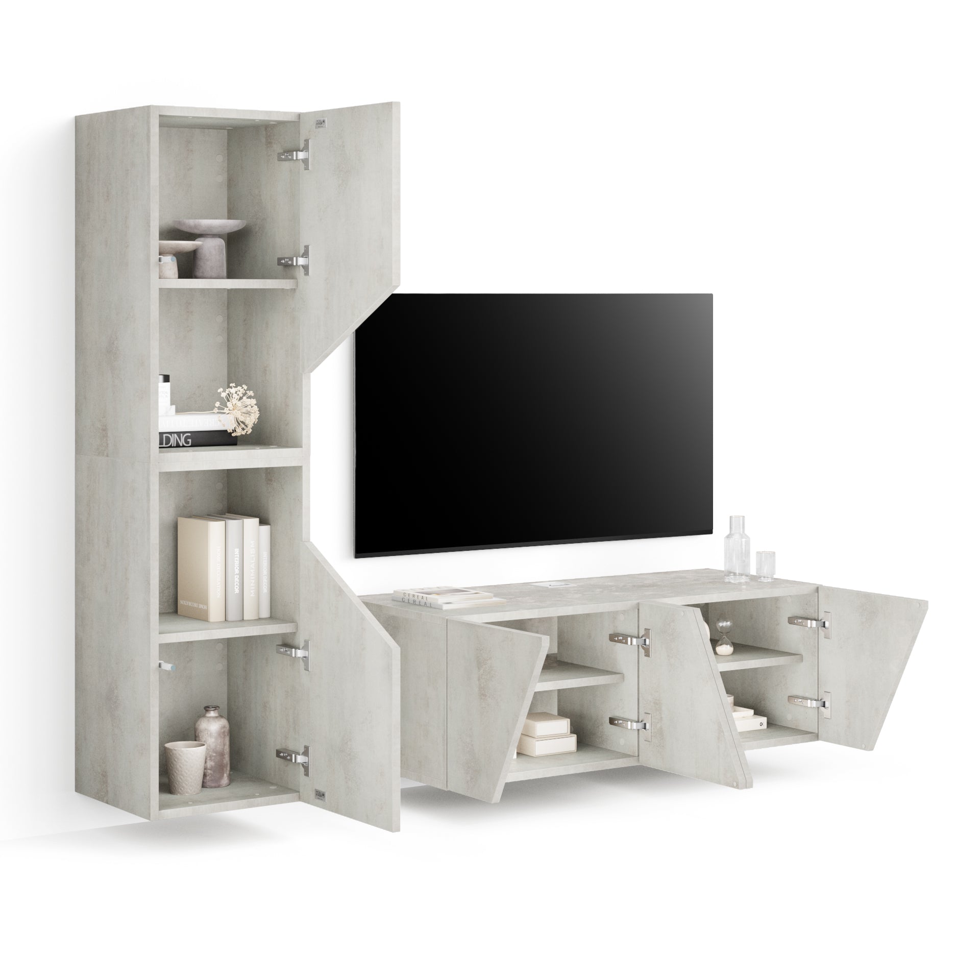 Parede de Tv Emma 2, cimento cinza, 150x44x139 cm - Detail image 1