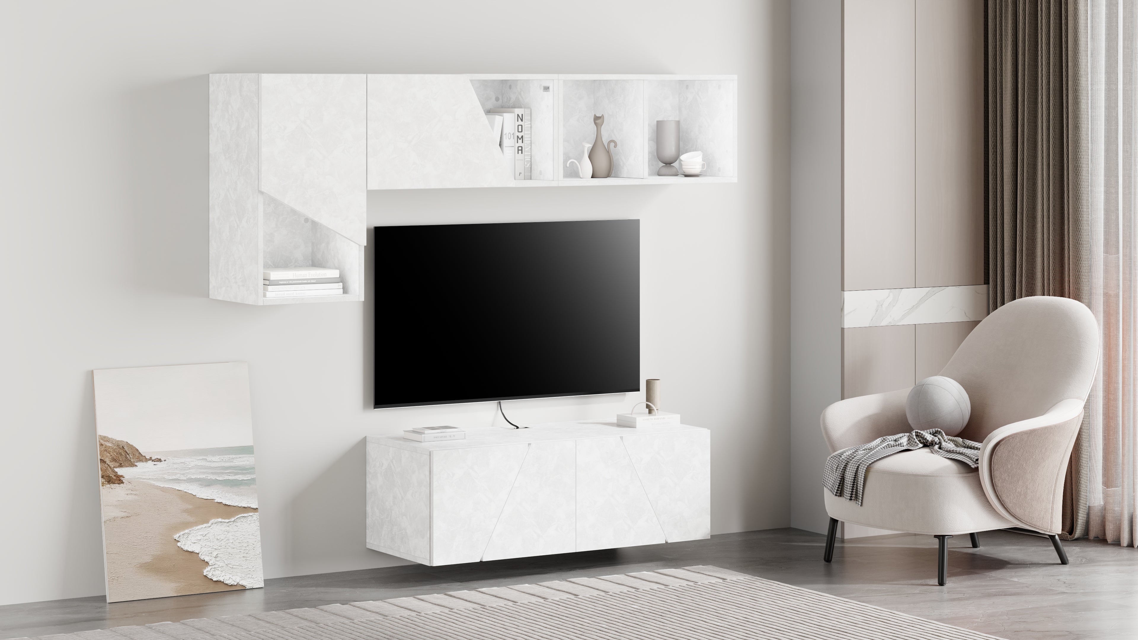 X Wall Unit 27.55 in Without Door, Concrete Effect, White - Set image 1
