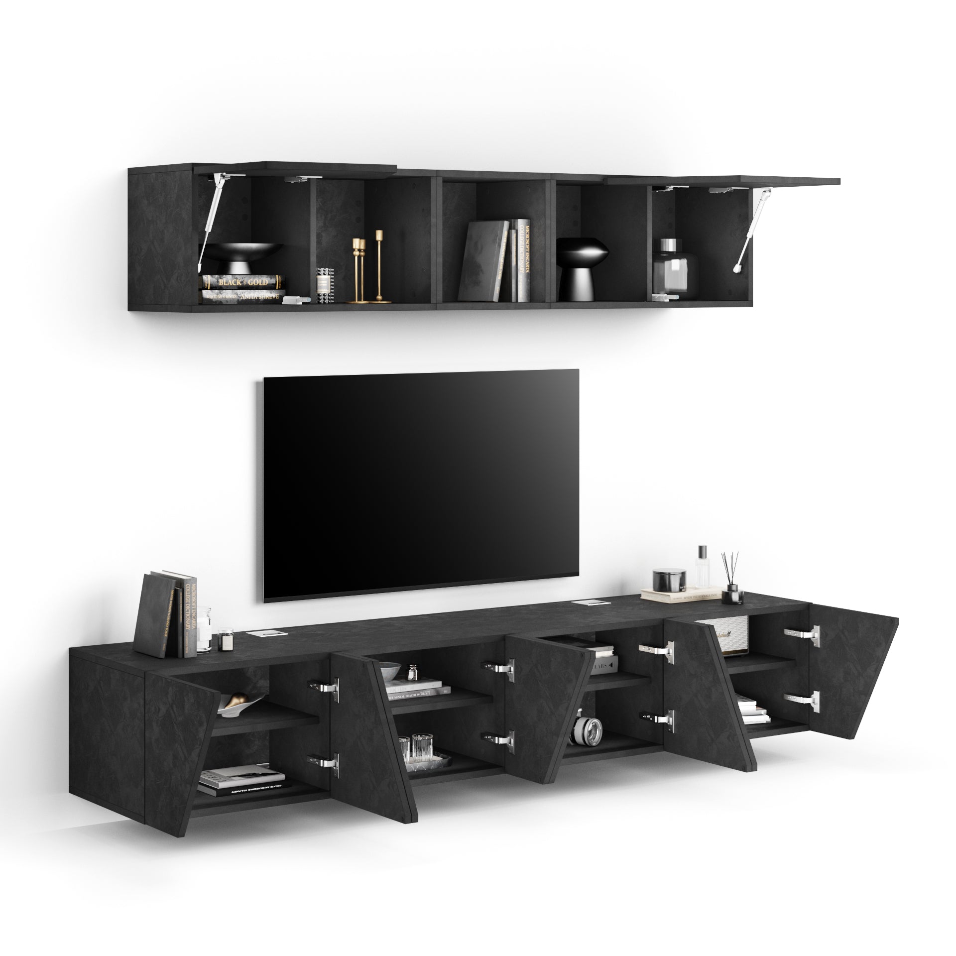 Parede de Tv Emma 4, cimento preto, 208x44x162,4 cm - Detail image 1