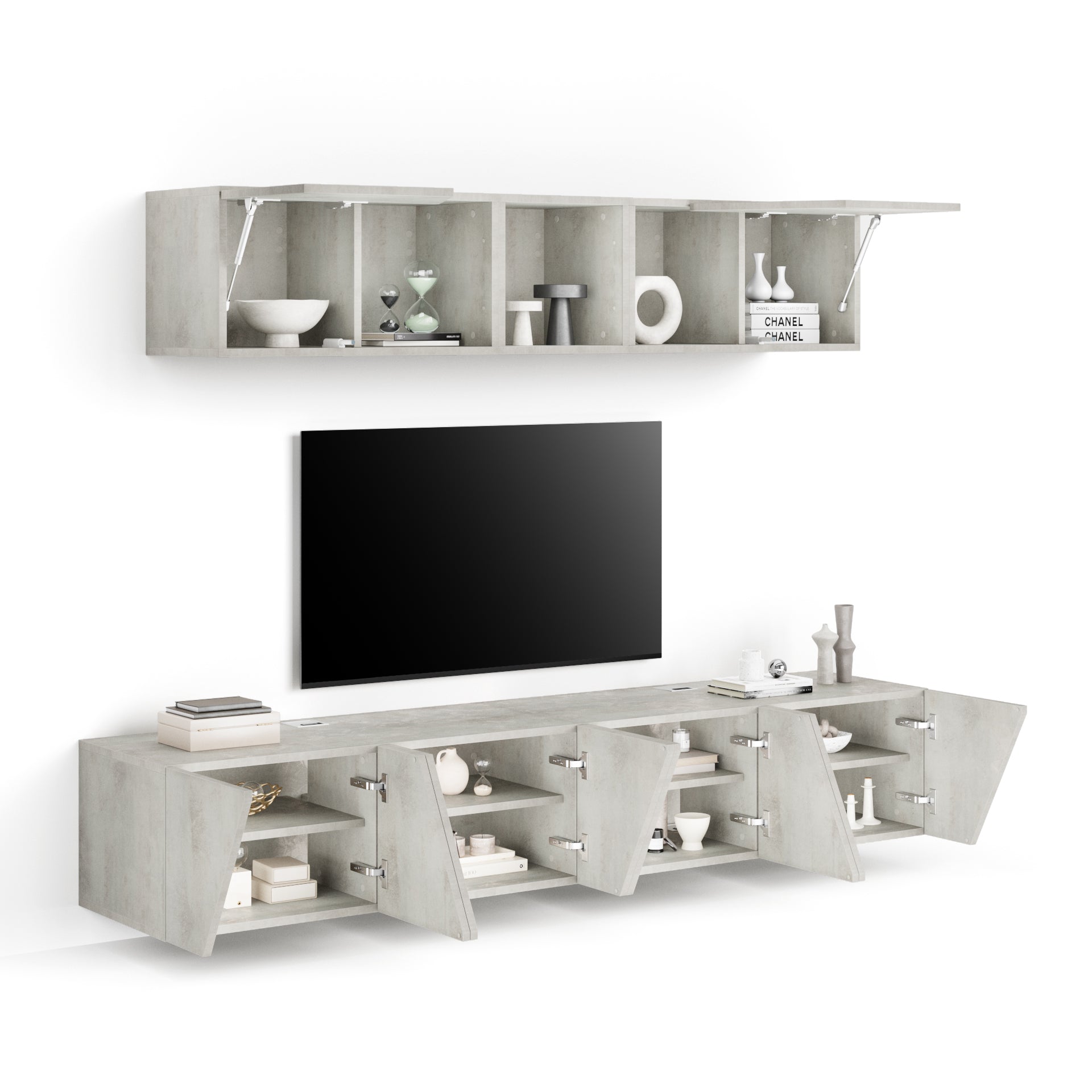 Parede de Tv Emma 4, cimento cinza, 208x44x162,4 cm - Detail image 1