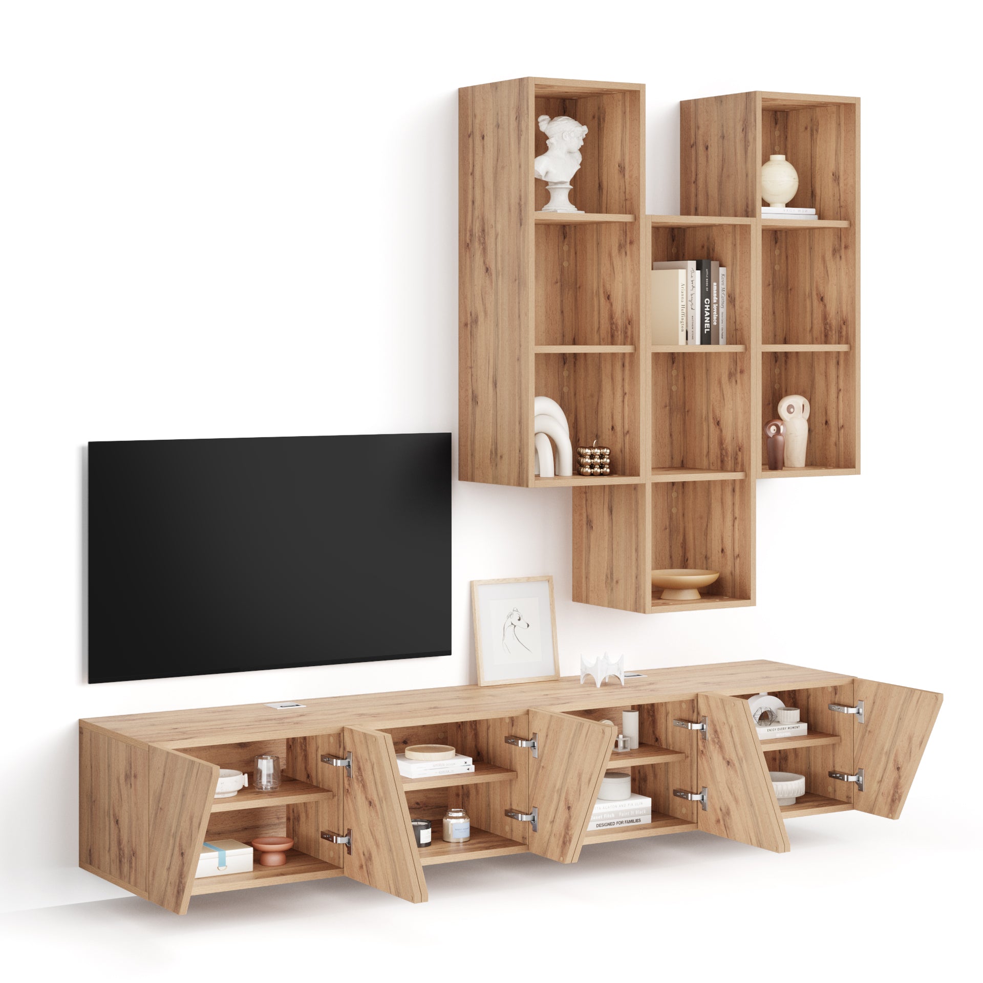 Parete Soggiorno Emma 6, Rovere Rustico, 208x44x210 cm - Immagine dettaglio 1