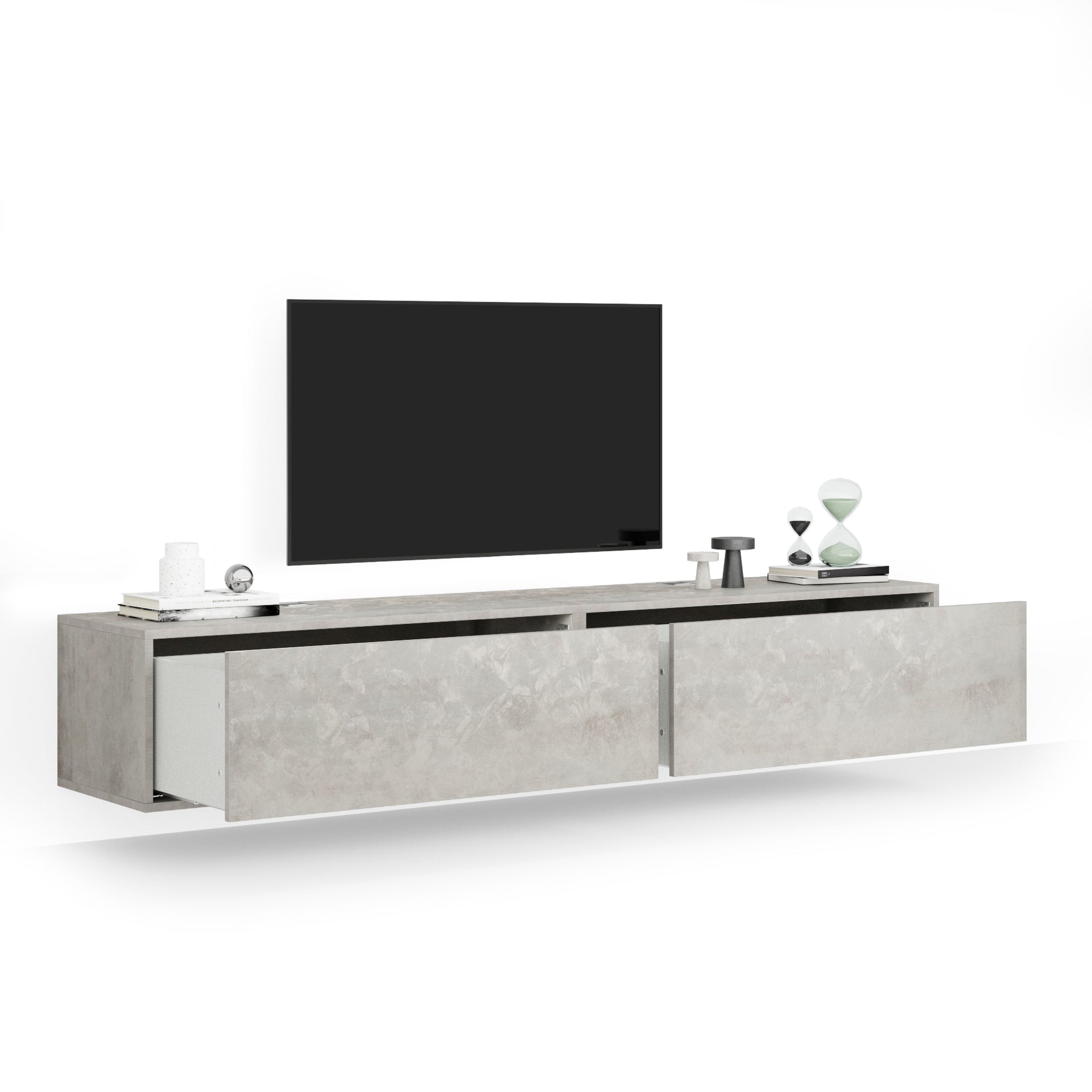 Iacopo Living Room Wall Unit 1, Concrete Effect, Grey, 81.9x16.5x14.2 in