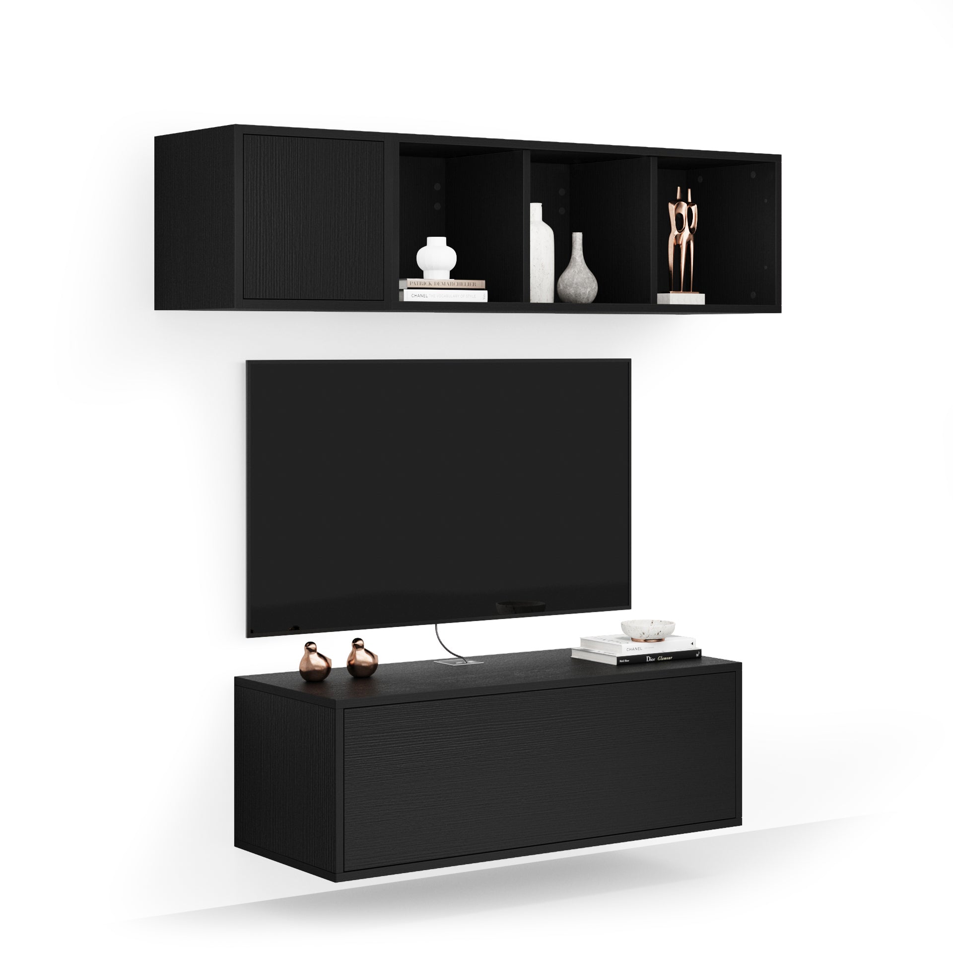 Parede de Tv Iacopo 3, freixo preto, 140x42x150 cm - Main image