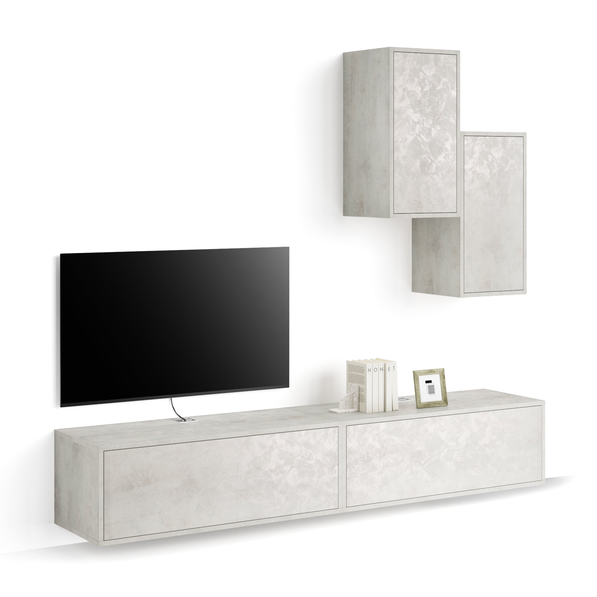 Parede de Tv Iacopo 4, cimento cinza, 208x42x185 cm - Main image