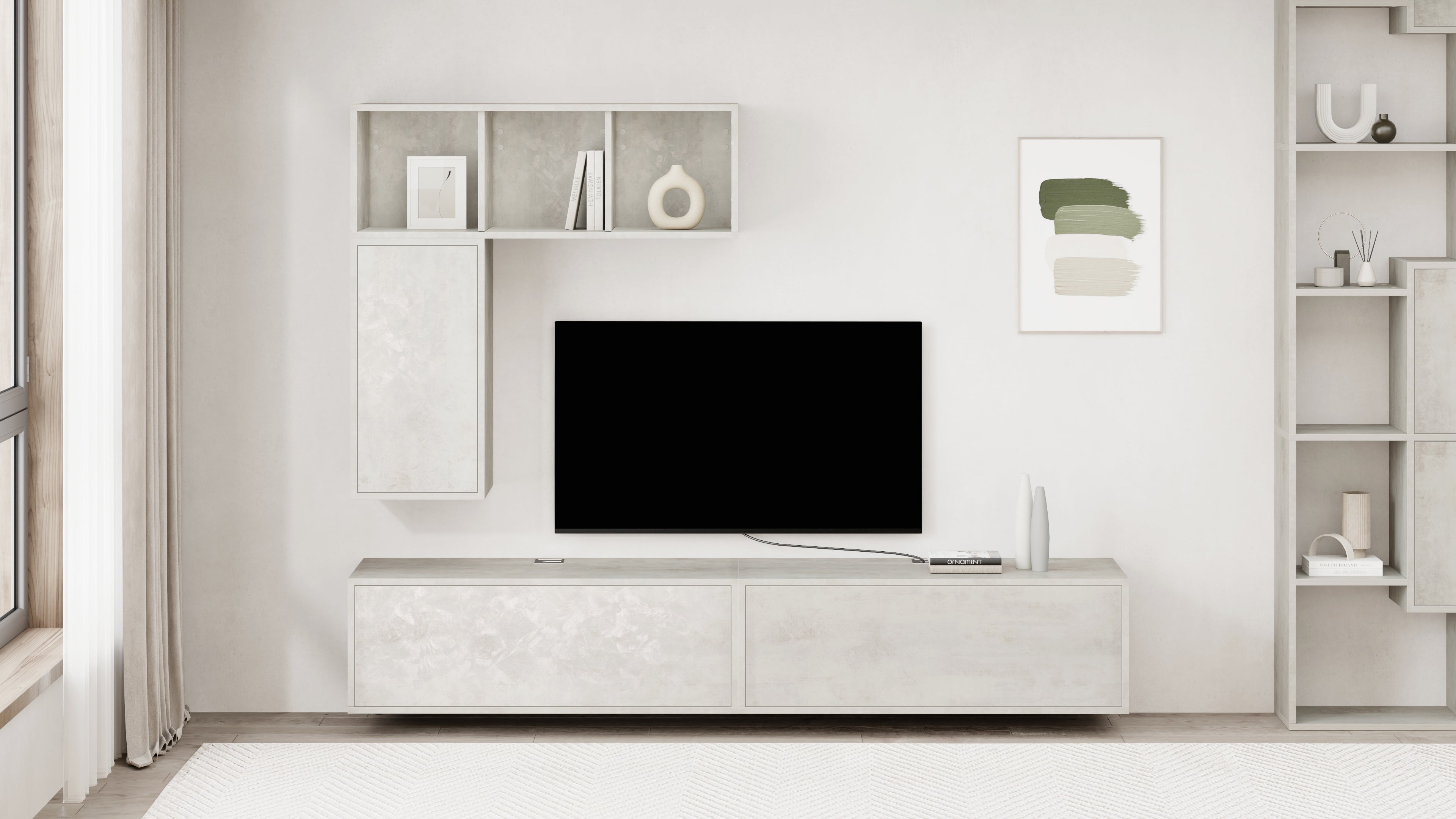 Wohnzimmerwand Iacopo 5, Grauer Beton, 208x42x160 cm - Set image 1