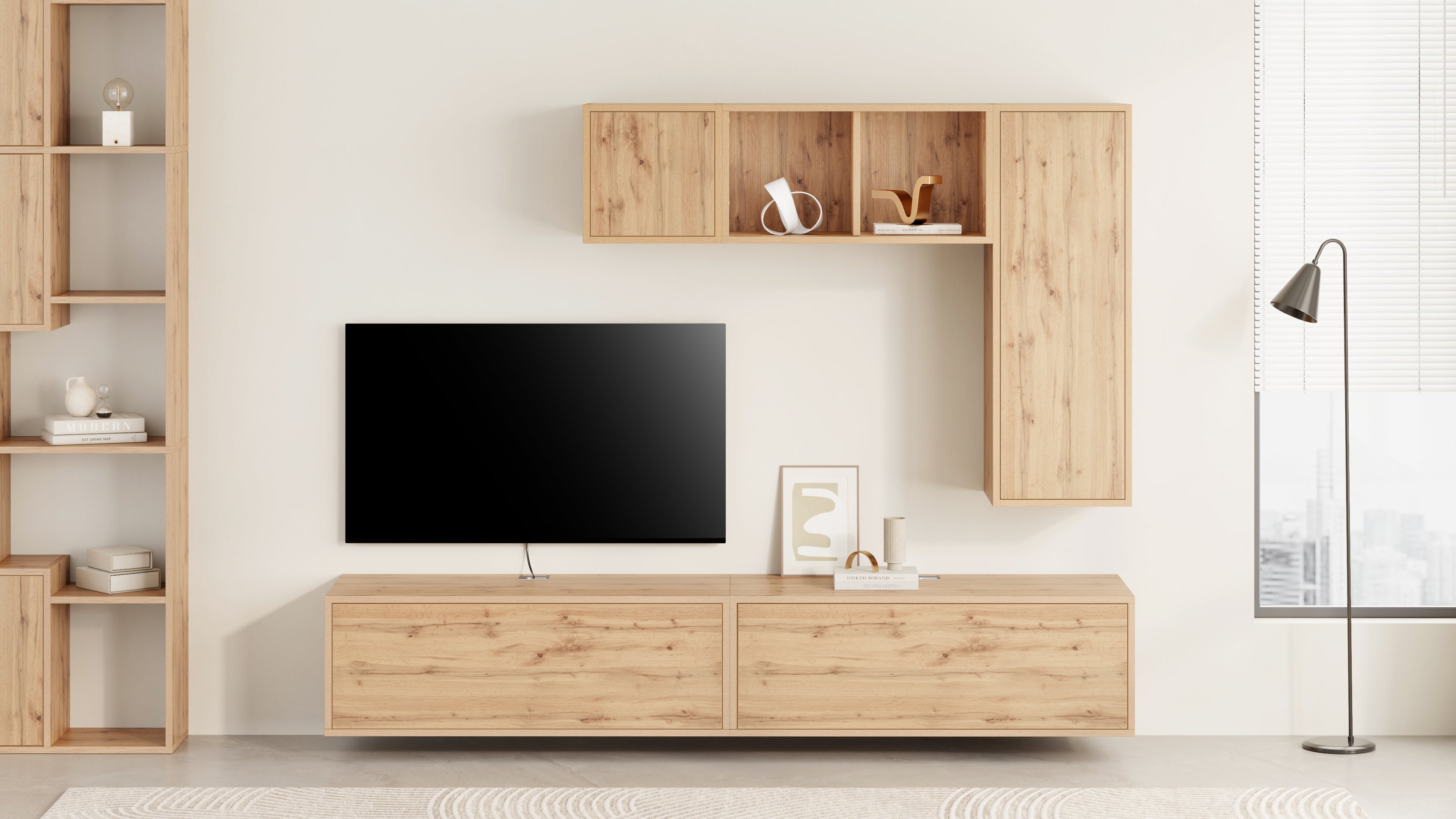 Wohnzimmerwand Iacopo 6, Rustikale Eiche, 208x42x160 cm - Set image 1