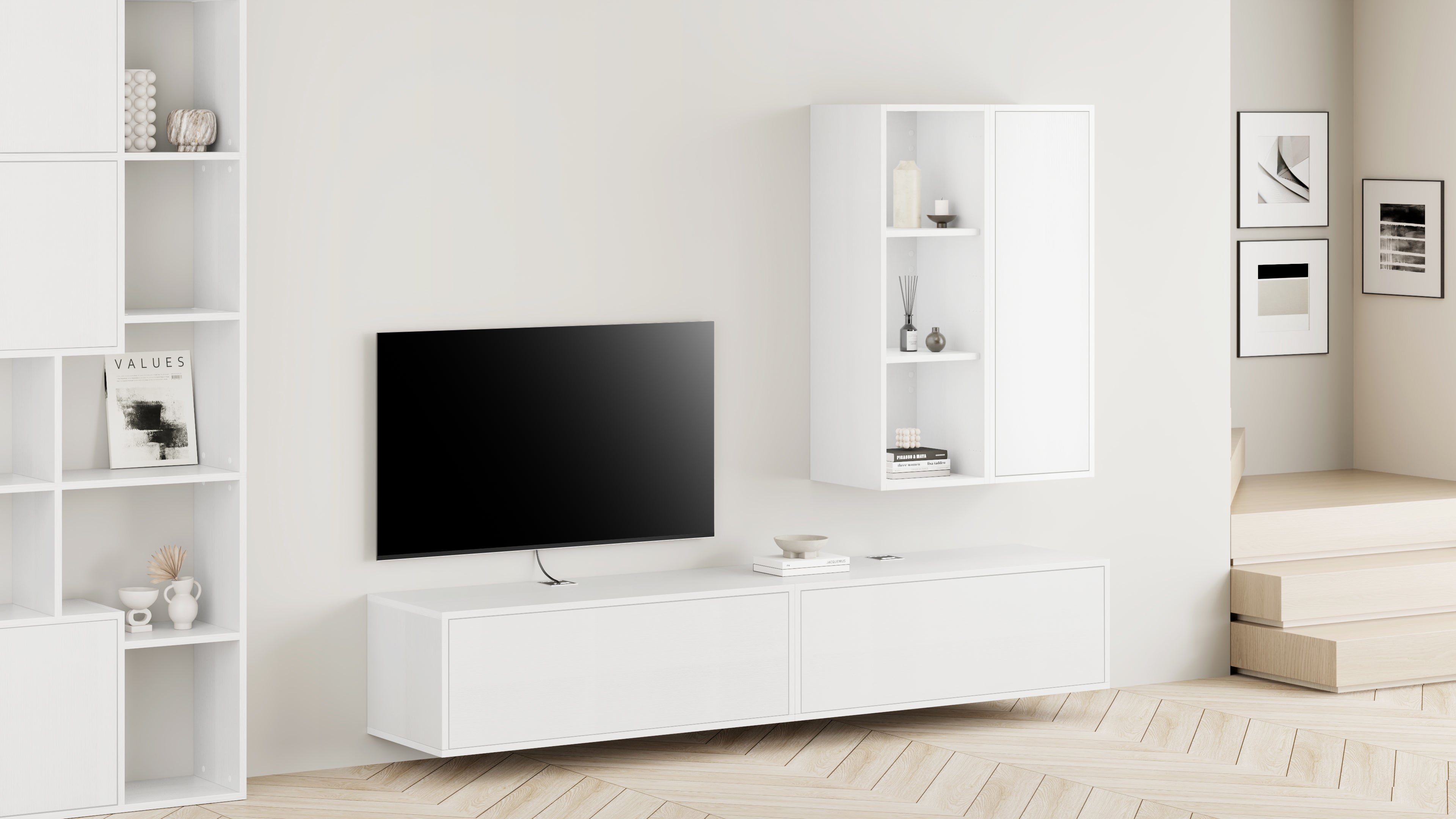 Parede de Tv Iacopo 7, freixo branco, 208x42x156 cm - Set image 1