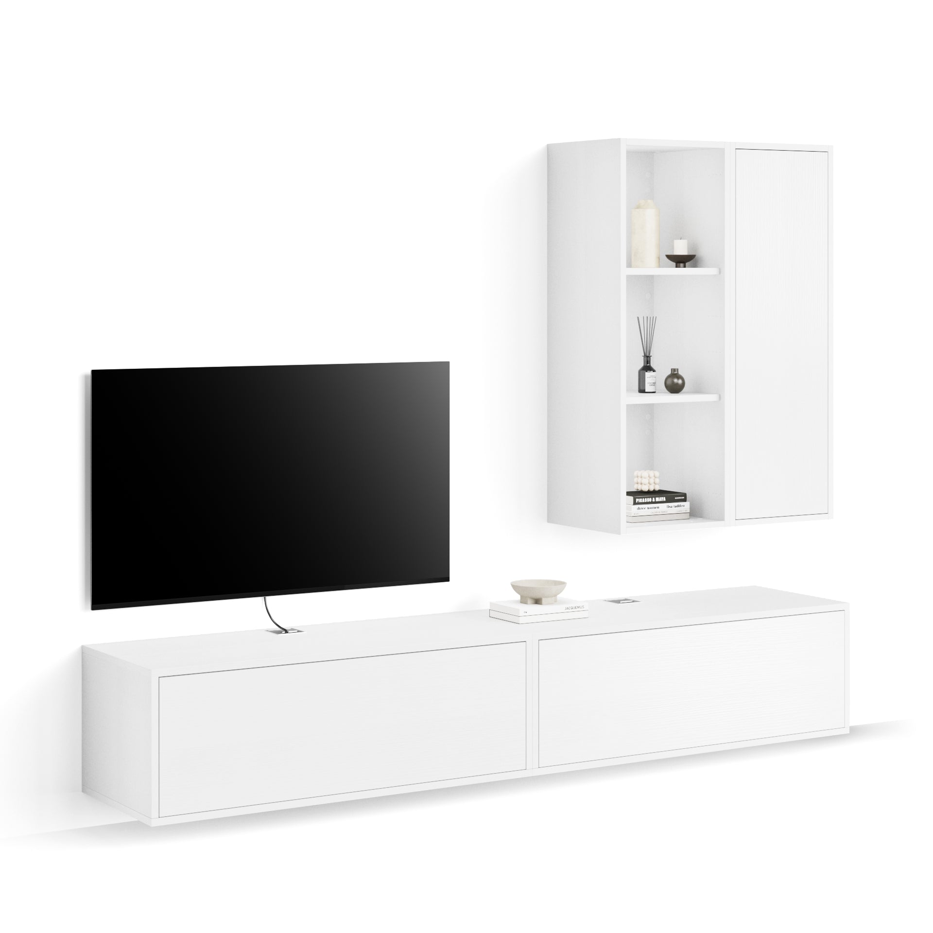 Parede de Tv Iacopo 7, freixo branco, 208x42x156 cm - Main image