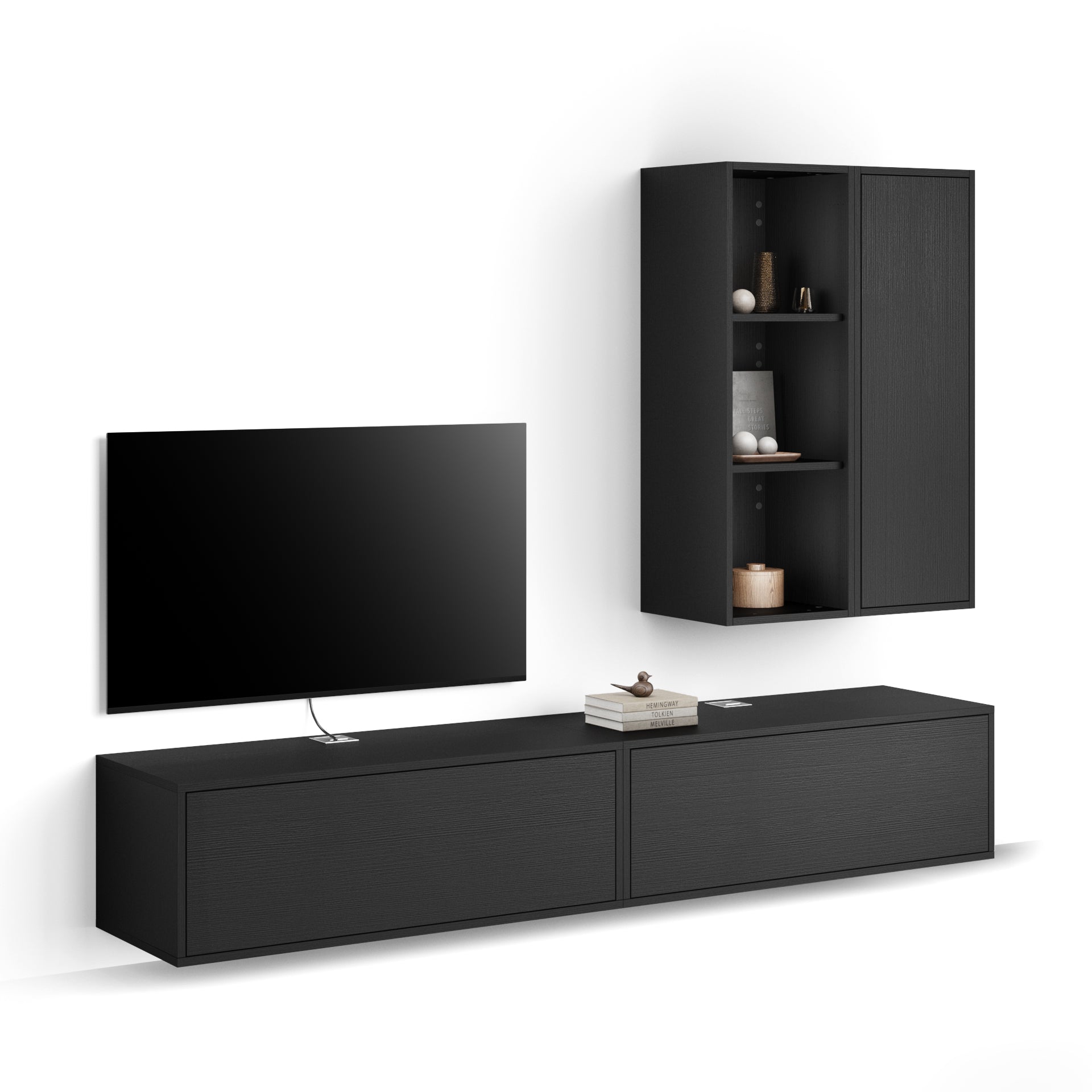 Parede de Tv Iacopo 7, freixo preto, 208x42x156 cm - Main image