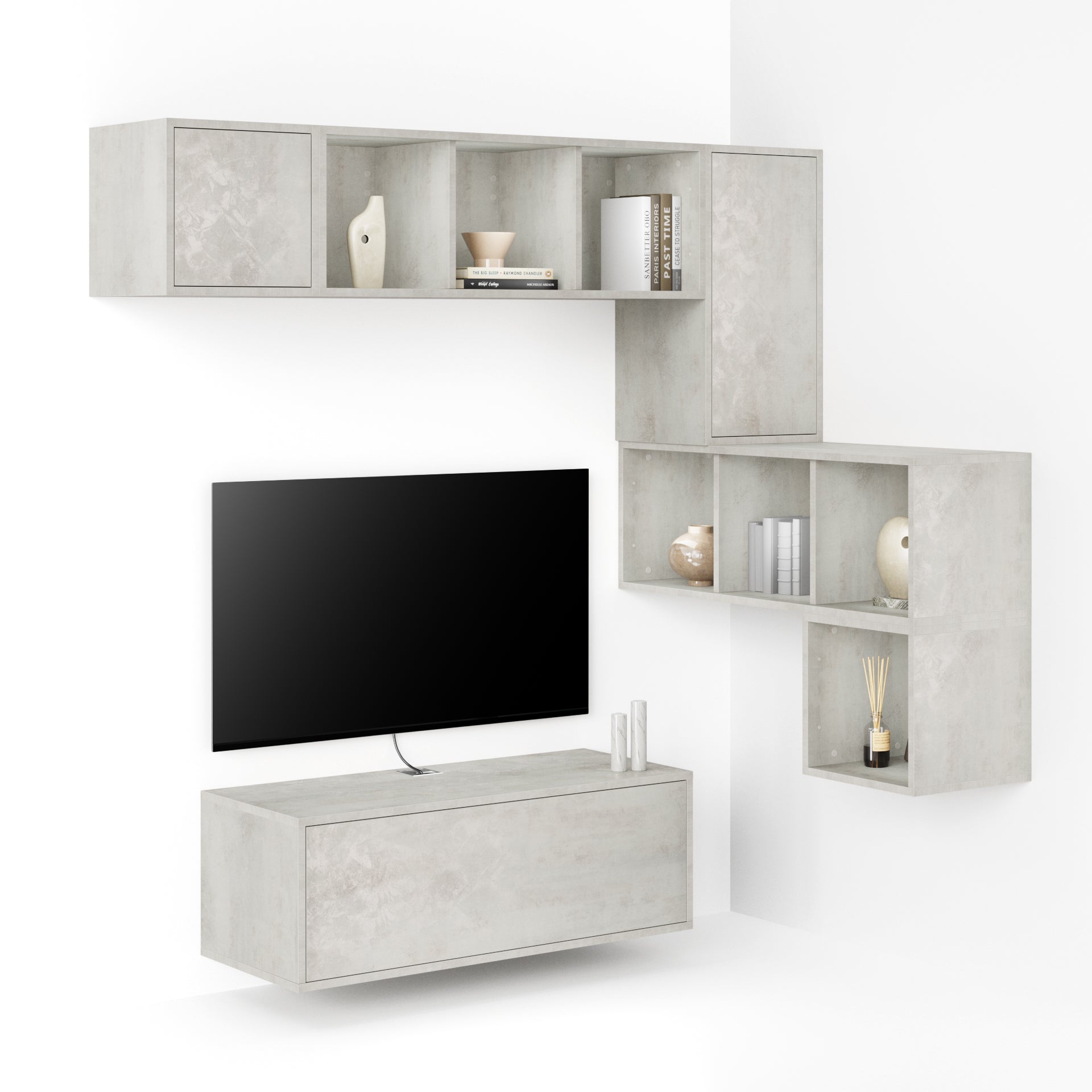 Wohnzimmerwand Iacopo 8, Grauer Beton, 280x42x188 cm - Main image