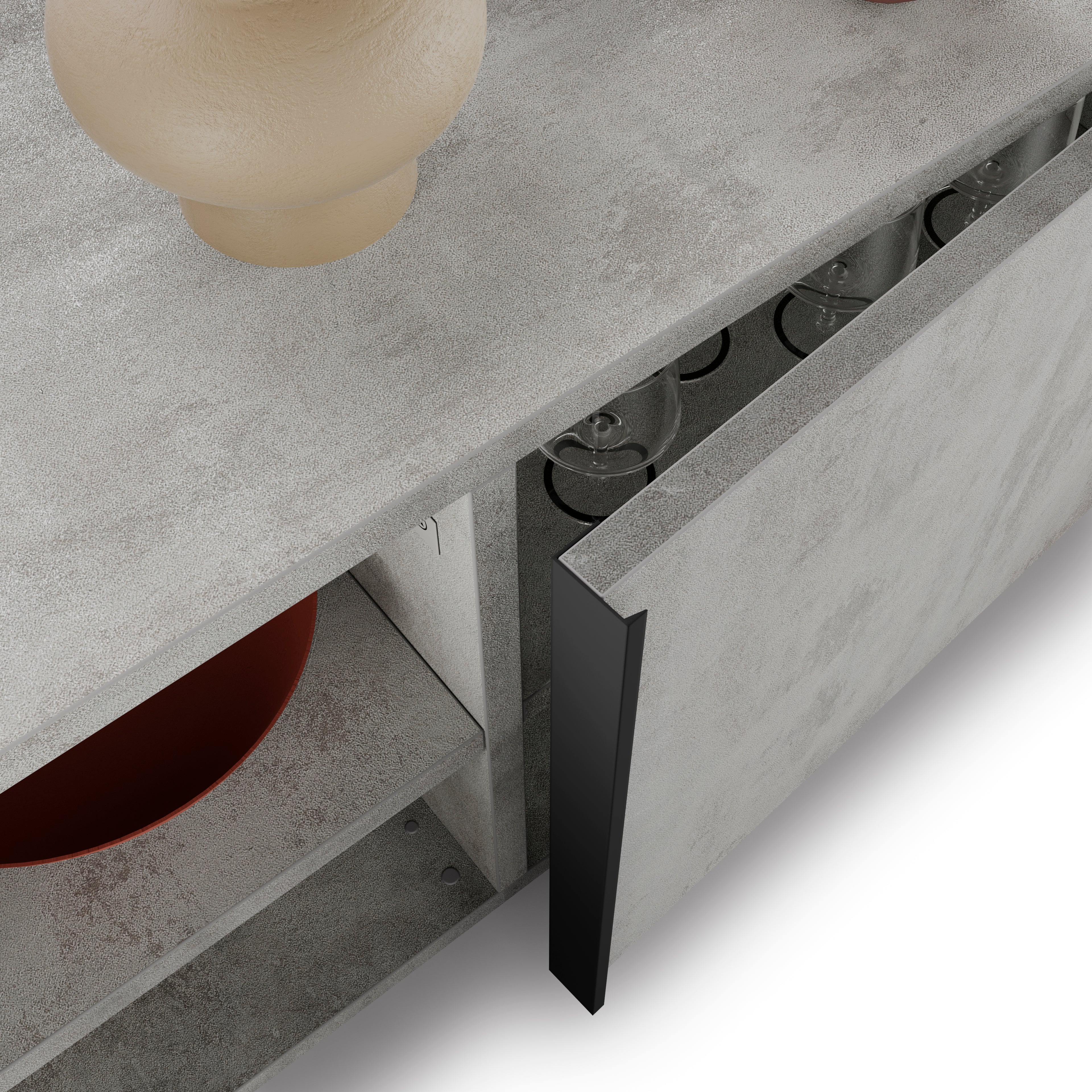 Lowboard Romina (183,6x36x44 cm), 2 Türen, Grauer Beton - Detail image 2