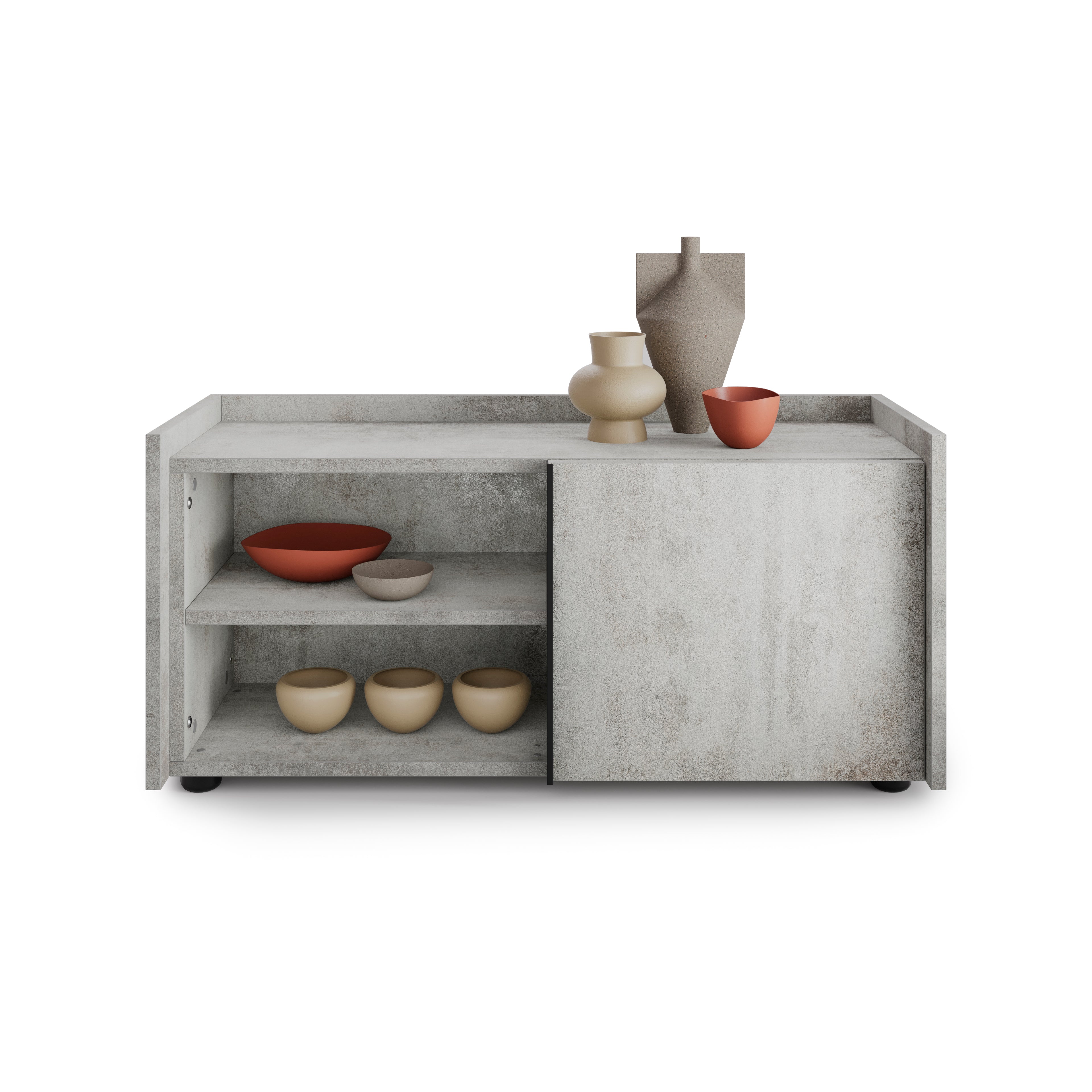 Meuble Bas Romina (93,6x36x44 cm), 1 Porte, Gris Béton