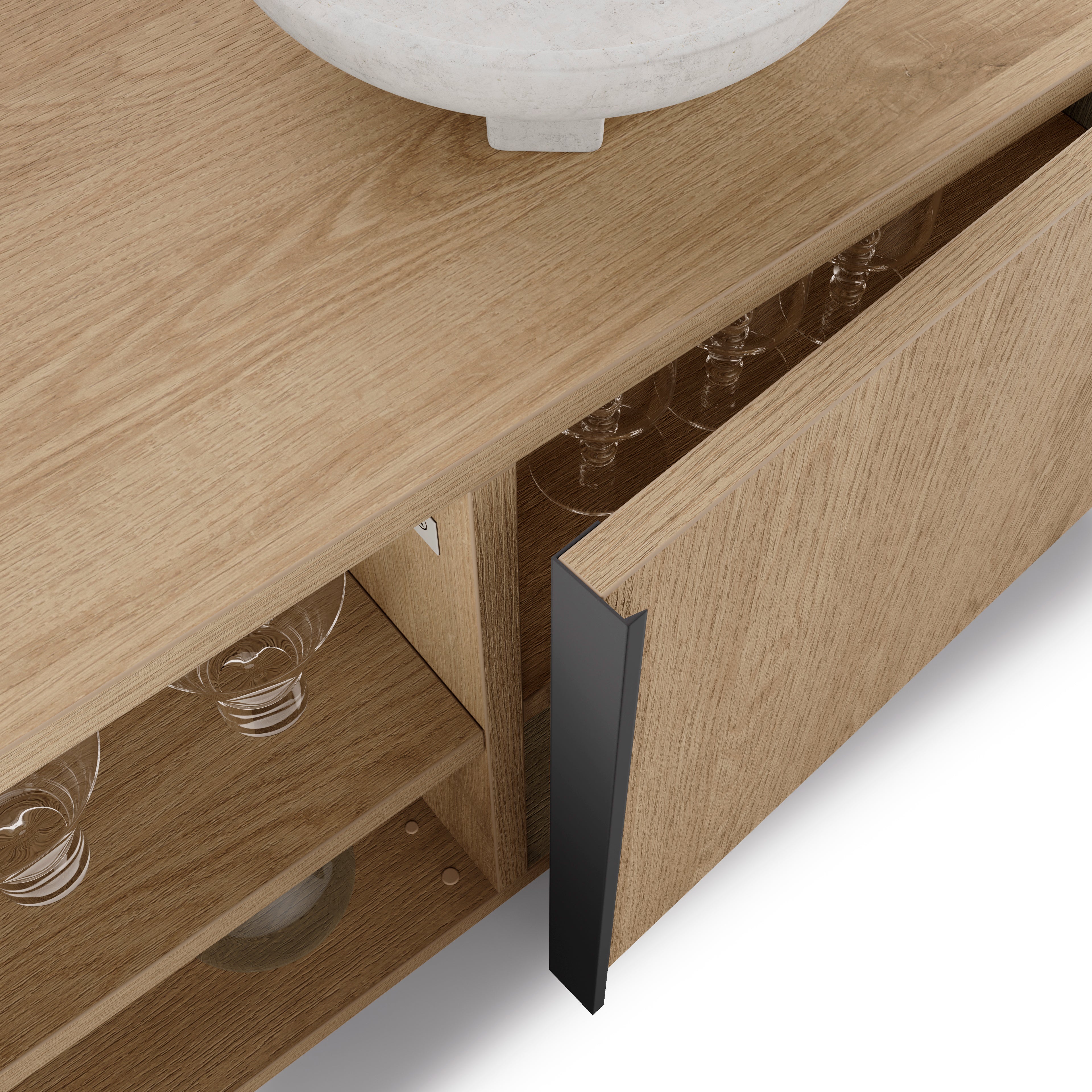 Romina Low Sideboard (183.6x36x44 cm), 2 Doors, Light Oak - Detail image 2