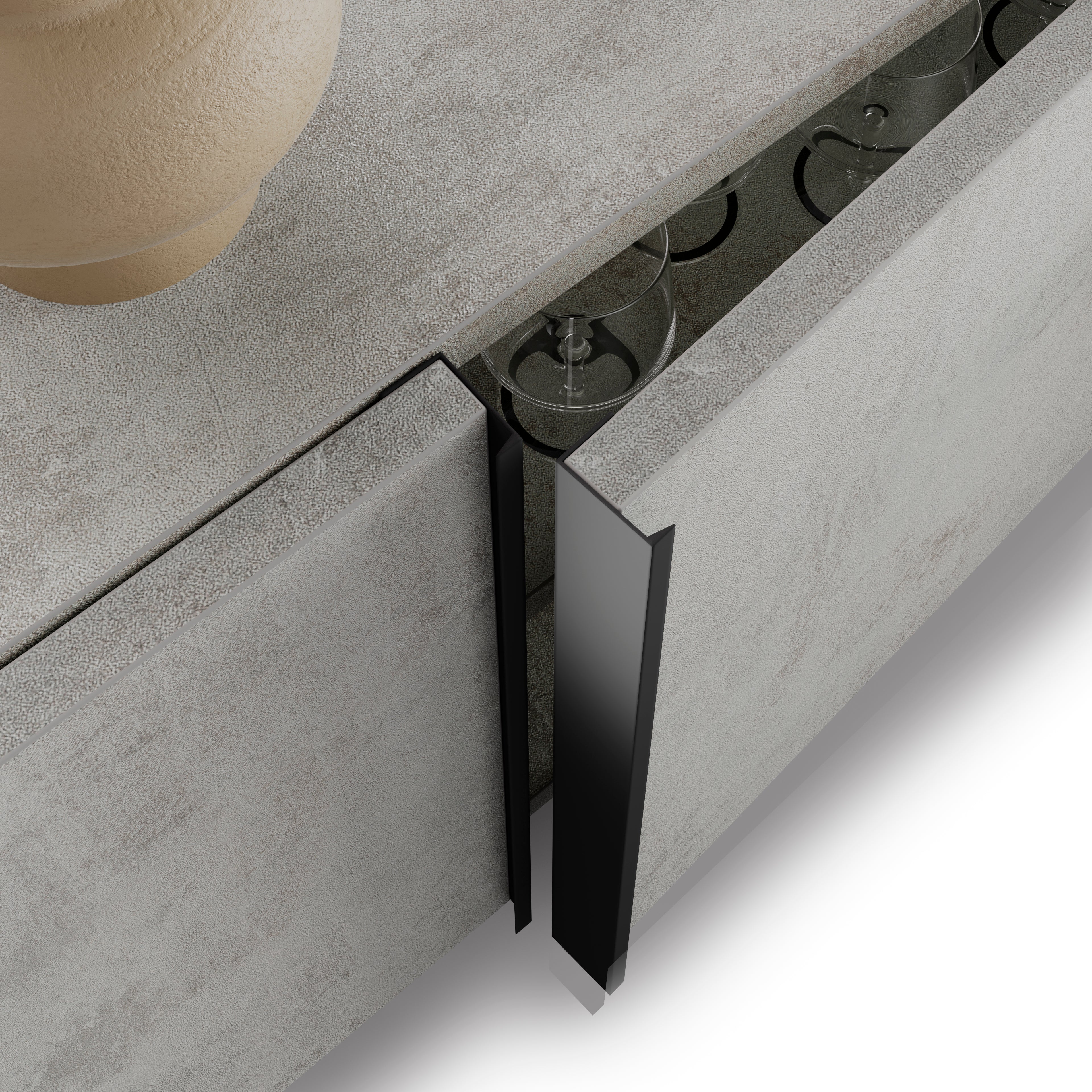 Lowboard Romina (273,6x36x44 cm), 4 Türen, Grauer Beton - Detail image 2