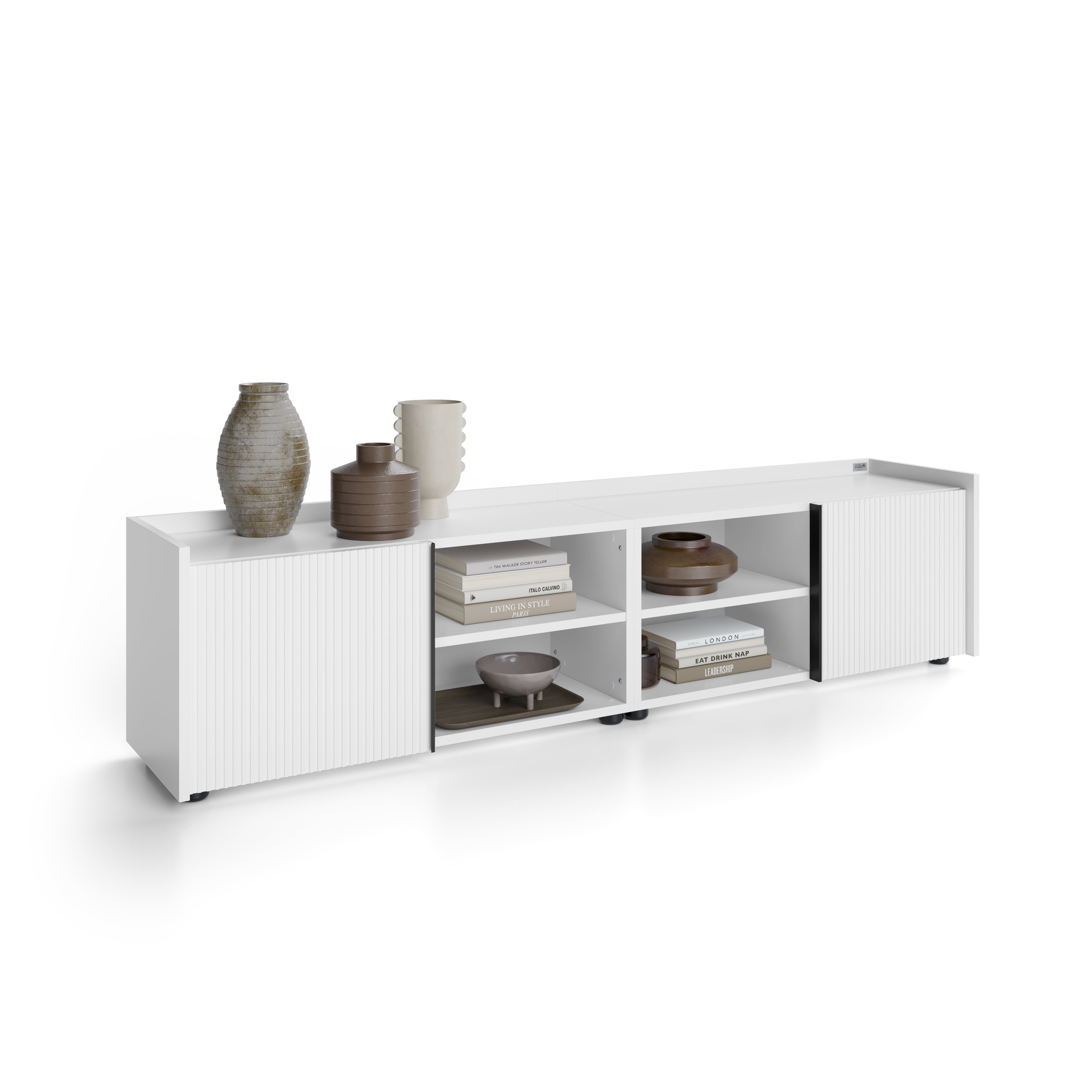 Niedriges gerilltes Sideboard Romina (183,6x36x44 cm), 2 Türen, Weiß Matt - Detail image 2