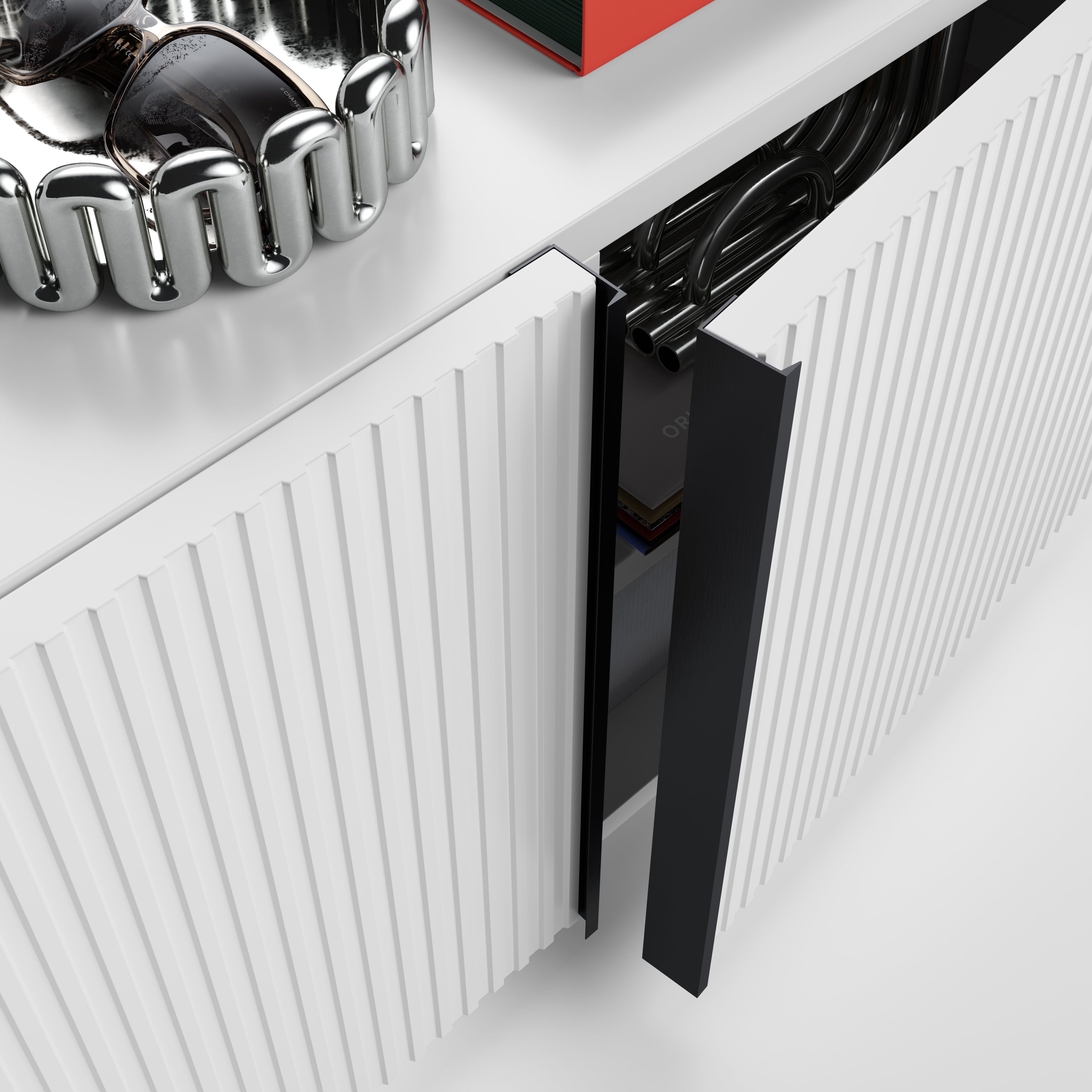Niedriges gerilltes Sideboard Romina (93,6x36x44 cm), 2 Türen, Weiß Matt - Detail image 3