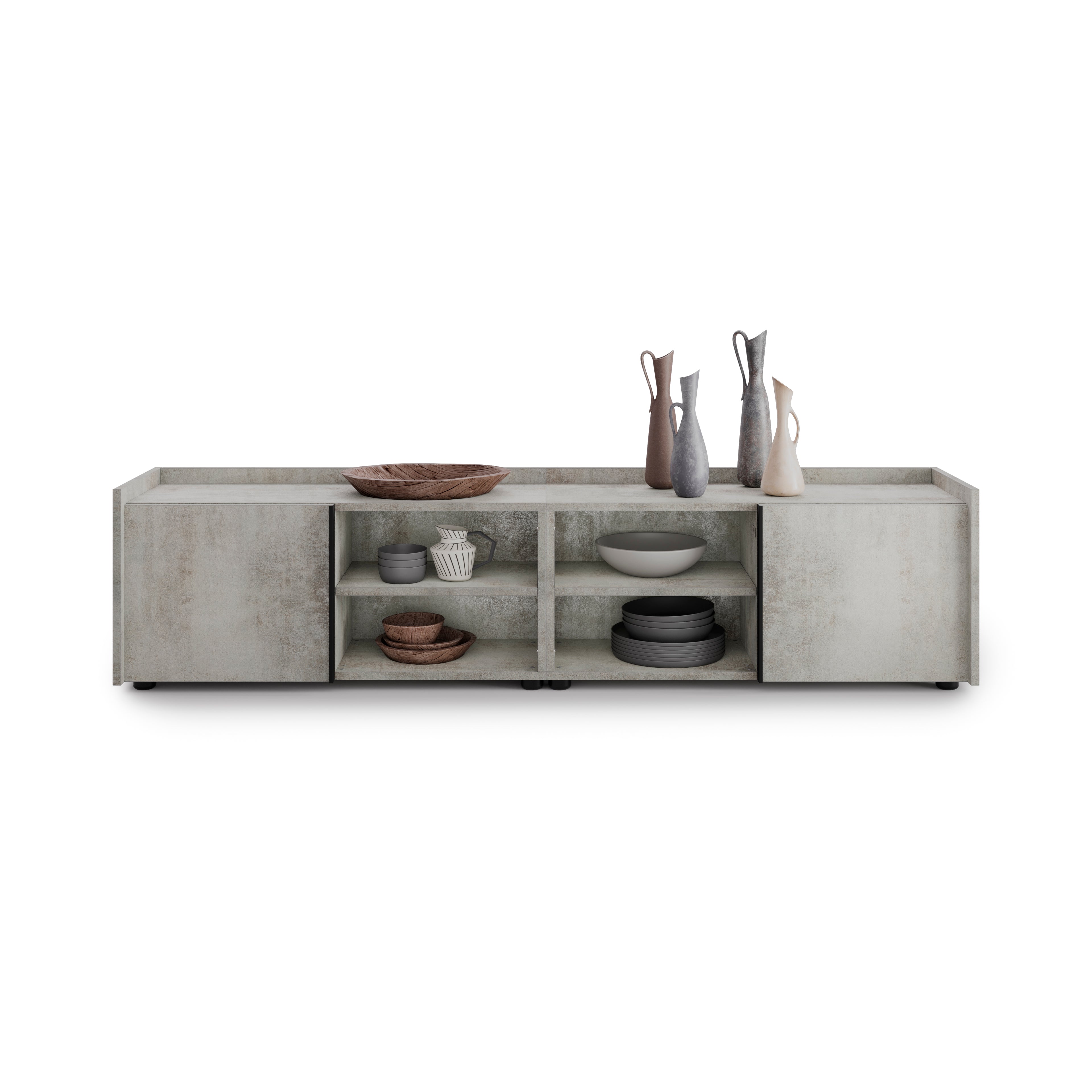 Lowboard Romina (183,6x36x44 cm), 2 Türen, Grauer Beton