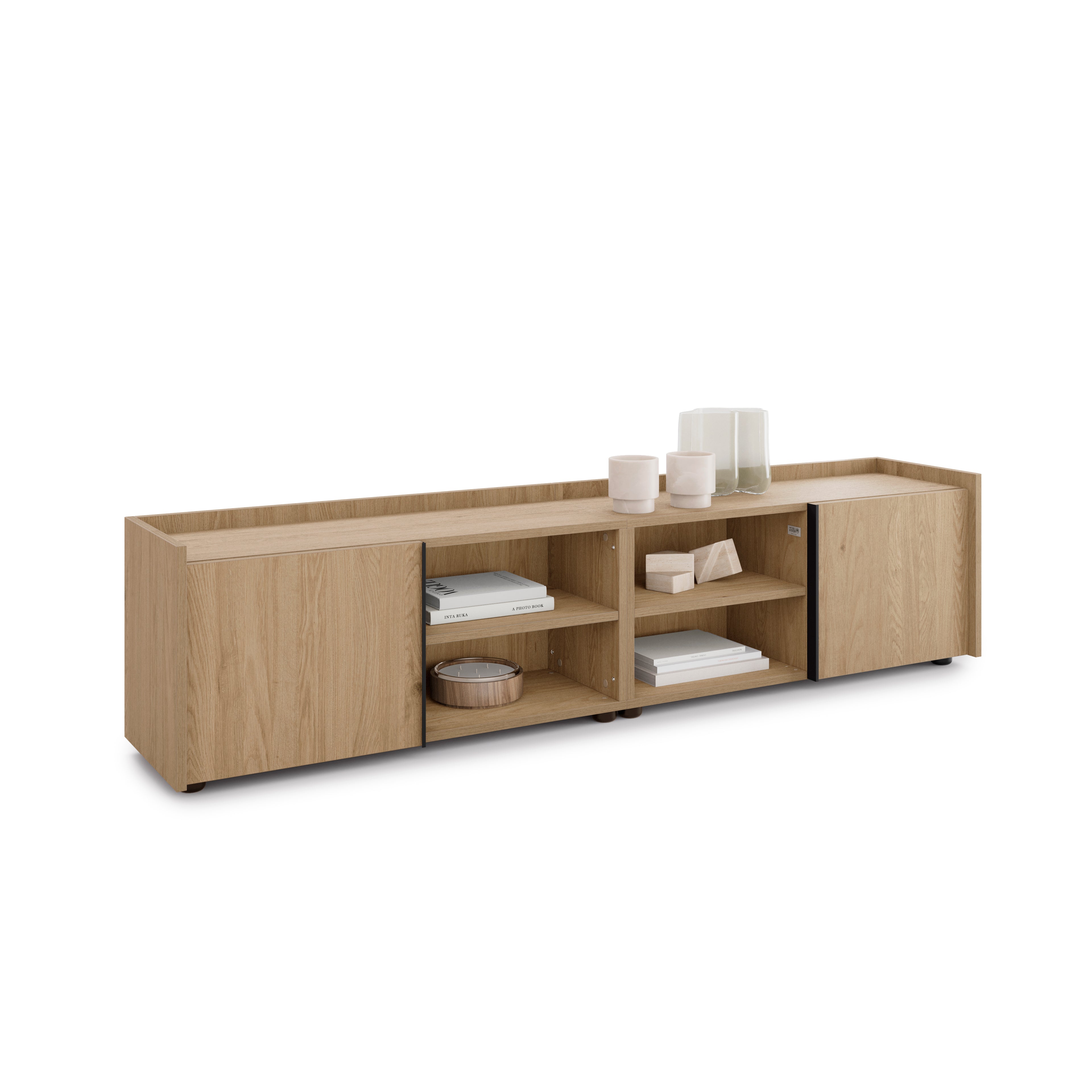 Romina Low Sideboard (183.6x36x44 cm), 2 Doors, Light Oak - Detail image 1
