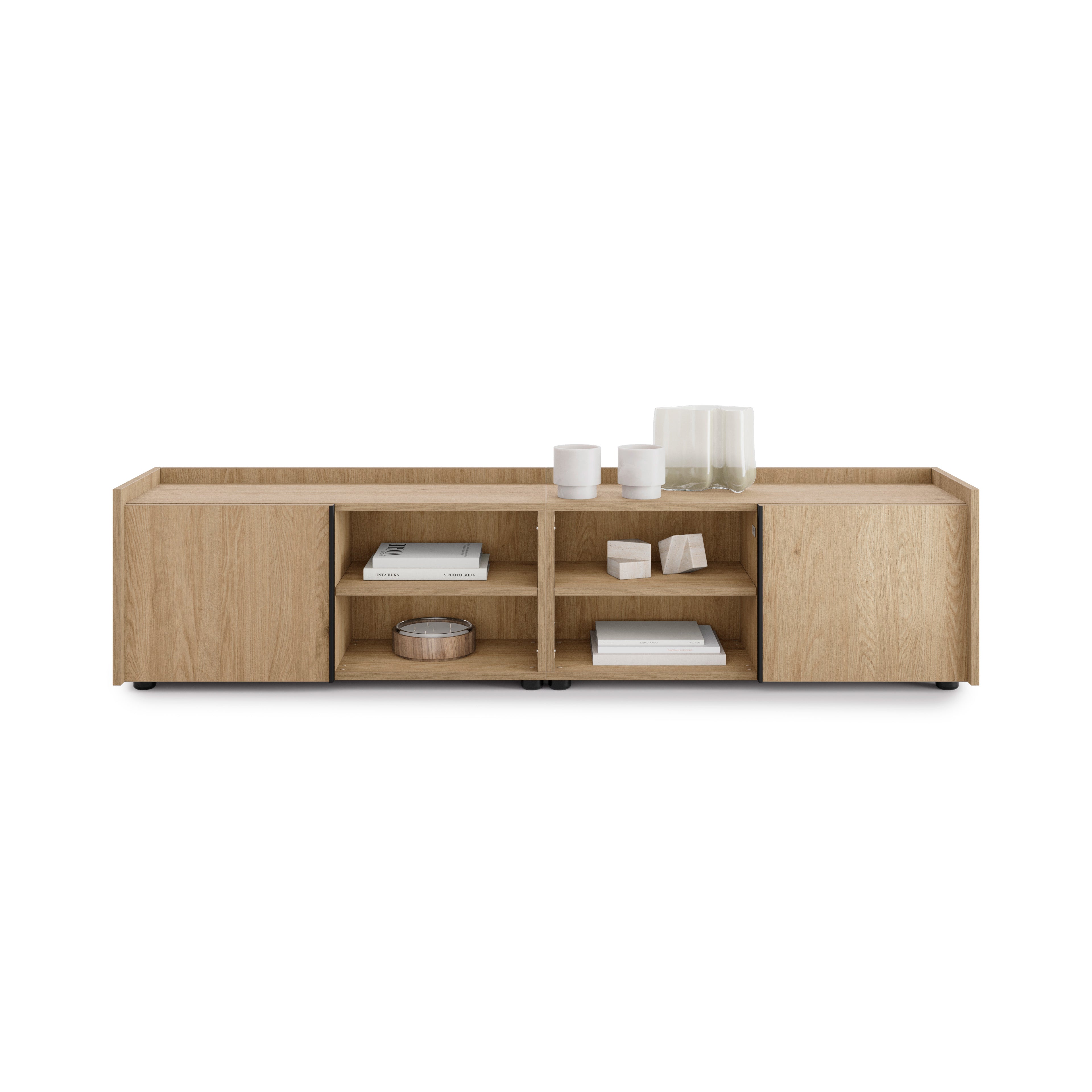 Romina Low Sideboard (72.28x14.17x17.32 in), 2 Doors, Light Oak