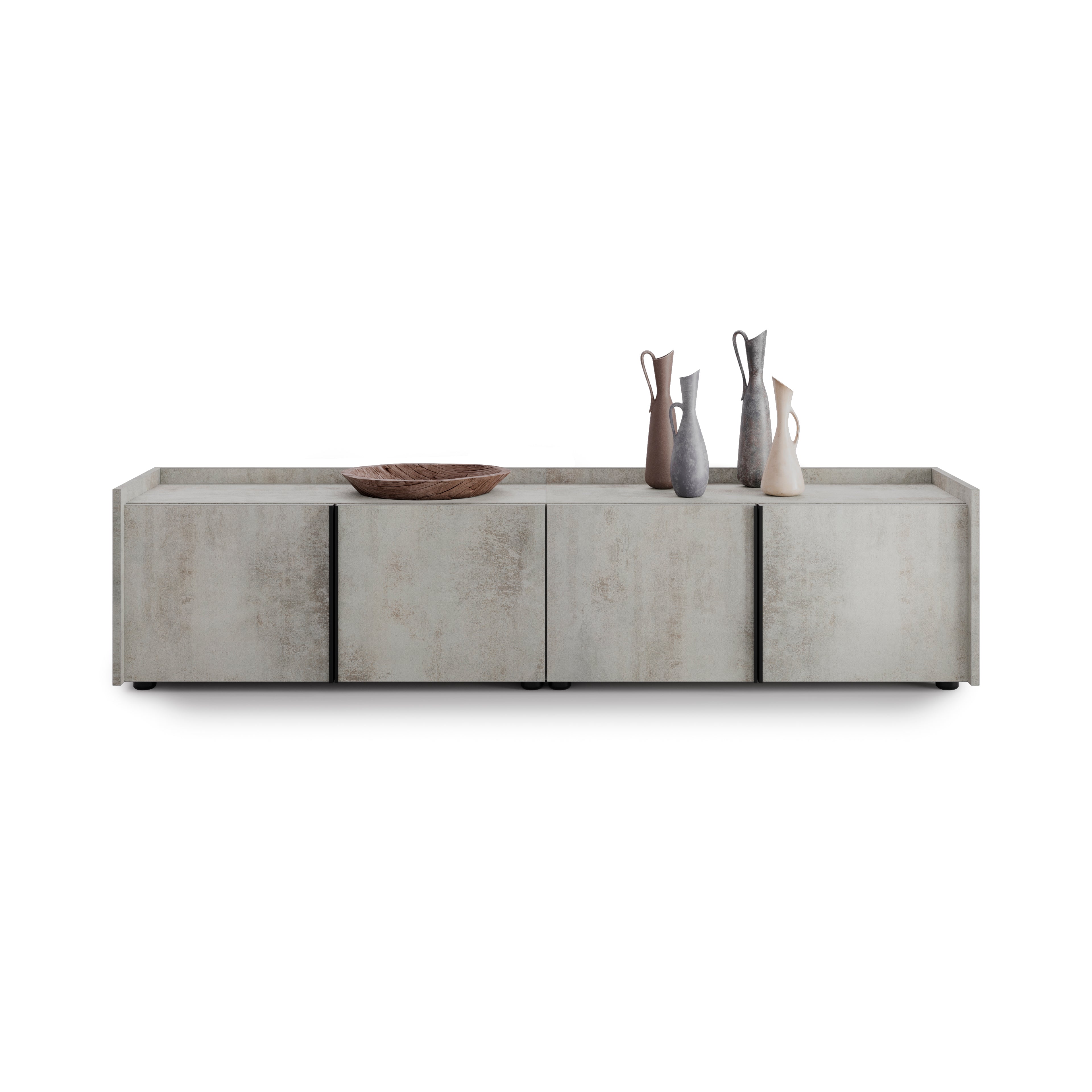 Lowboard Romina (183,6x36x44 cm), 4 Türen, Grauer Beton