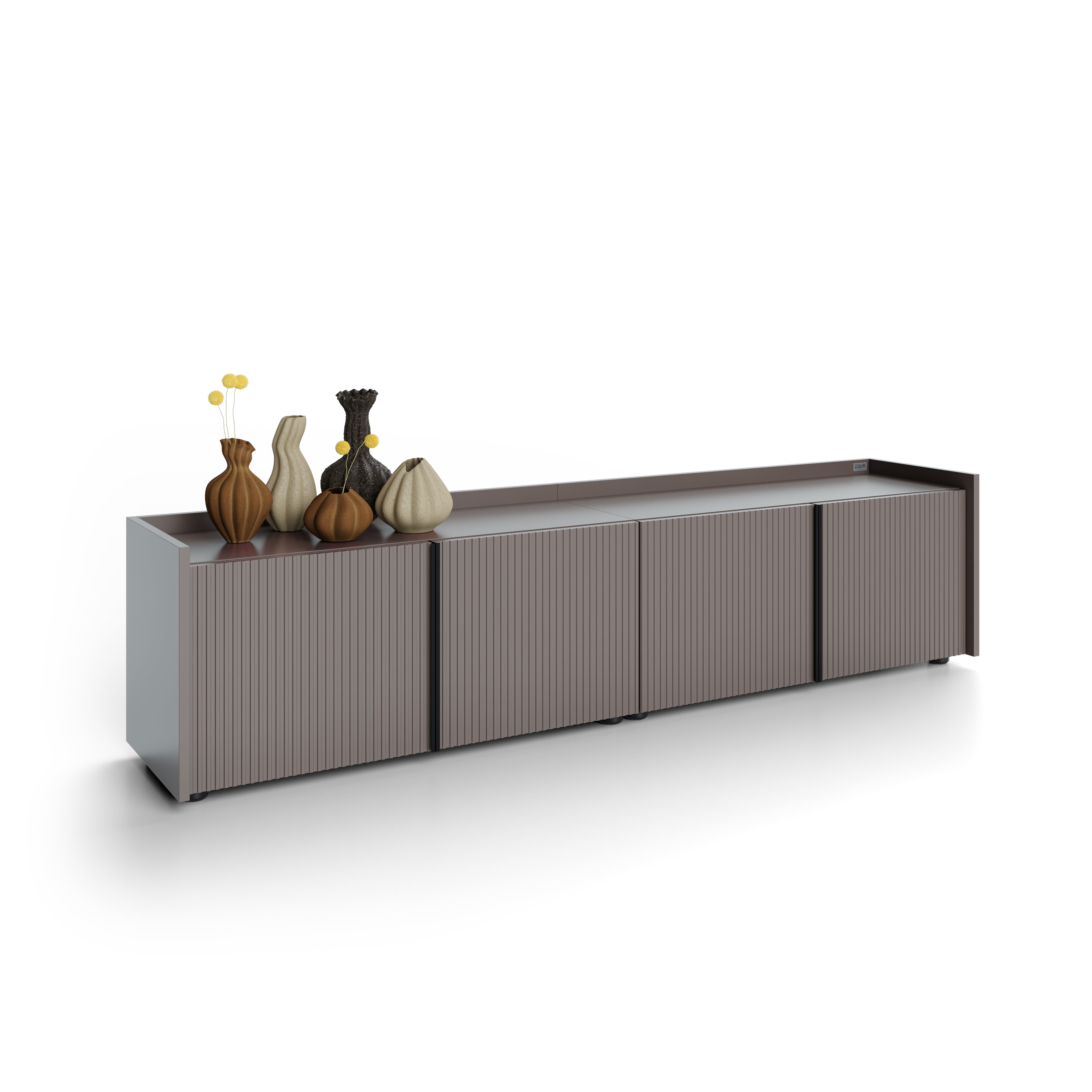 Niedriges gerilltes Sideboard Romina (183,6x36x44 cm), 4 Türen, Kobaltgrau - Detail image 2