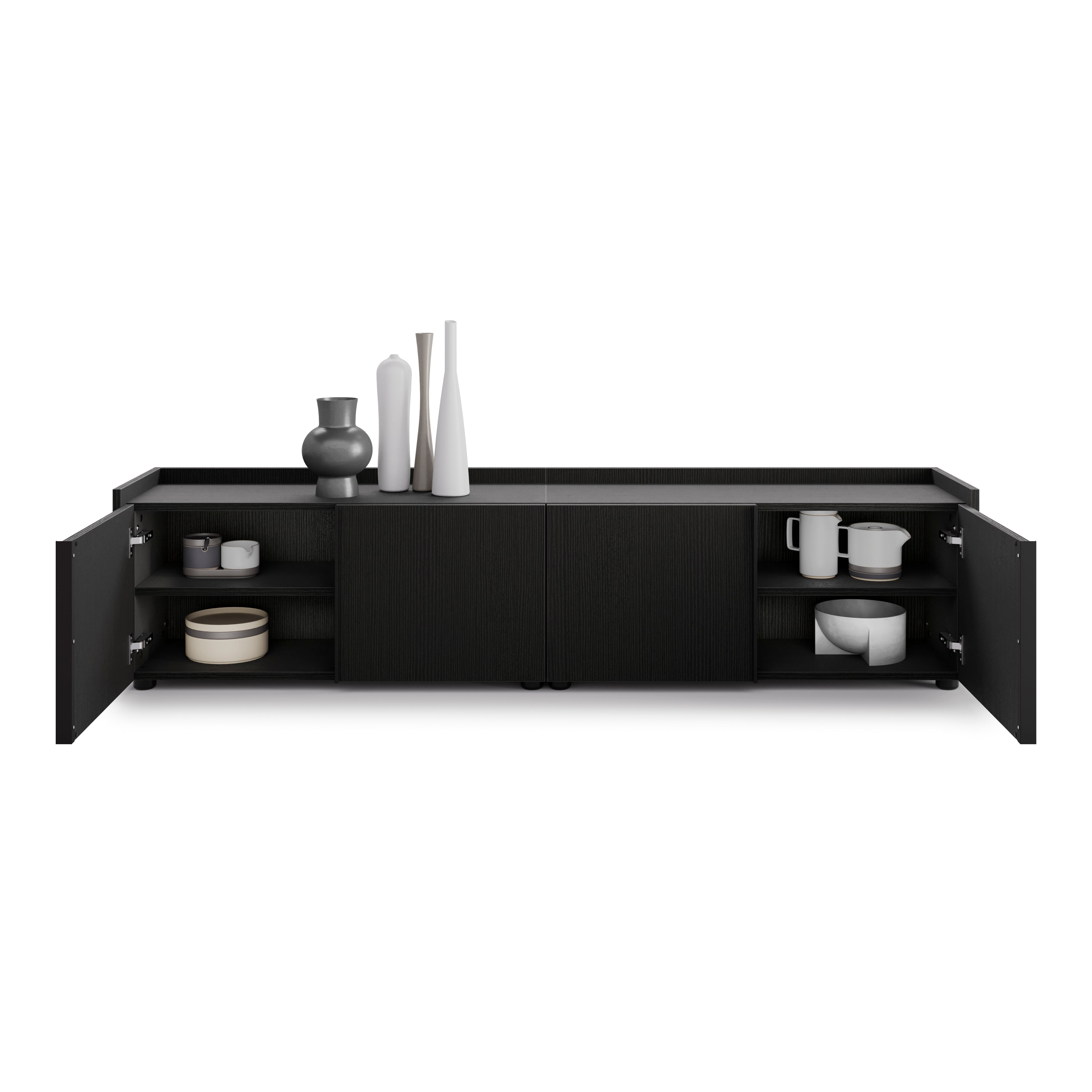 Romina Low Sideboard (72.28x14.17x17.32 in), 4 Doors, Ashwood Black
