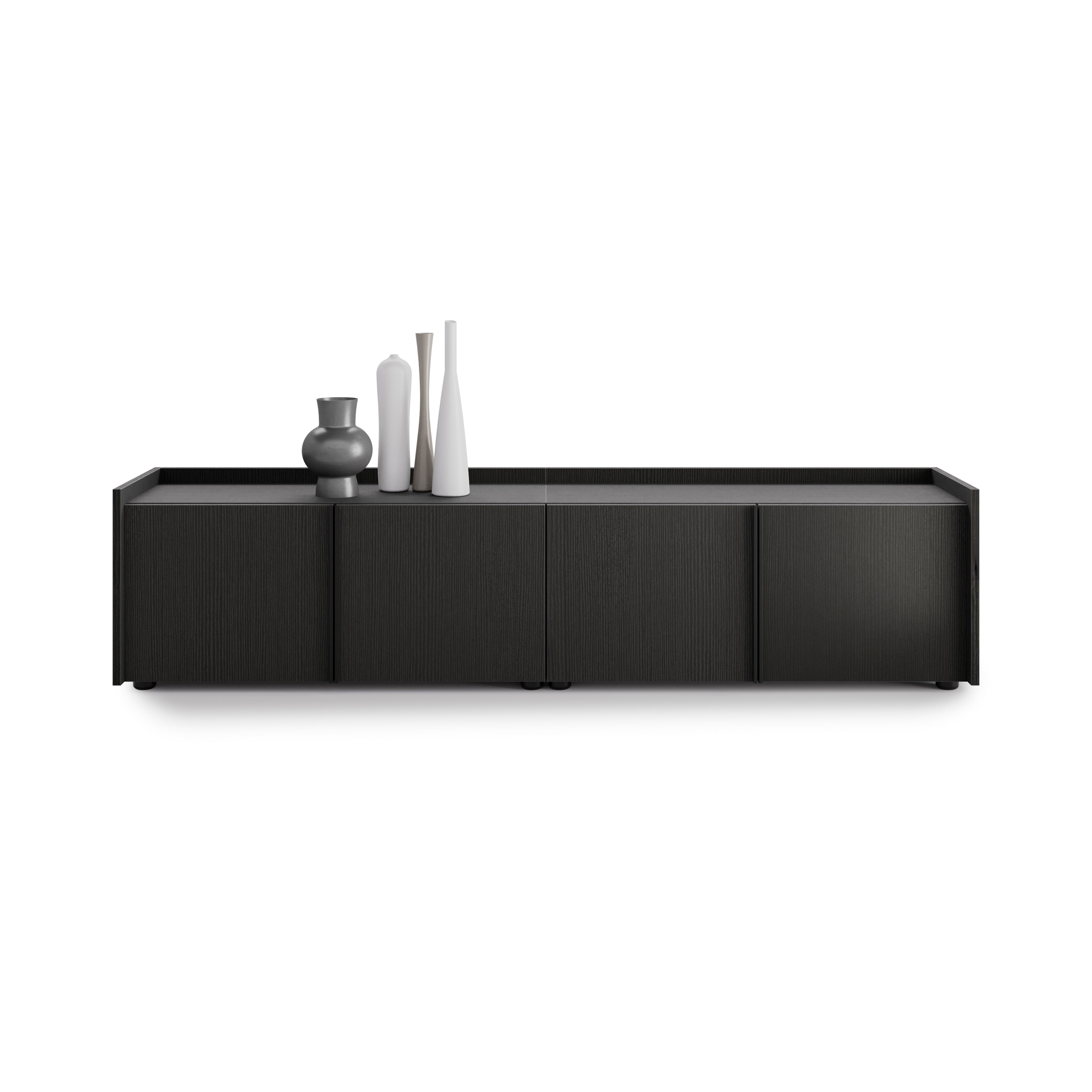 Mueble Bajo Romina (183,6x36x44 cm), con 4 Puertas, Fresno Negro