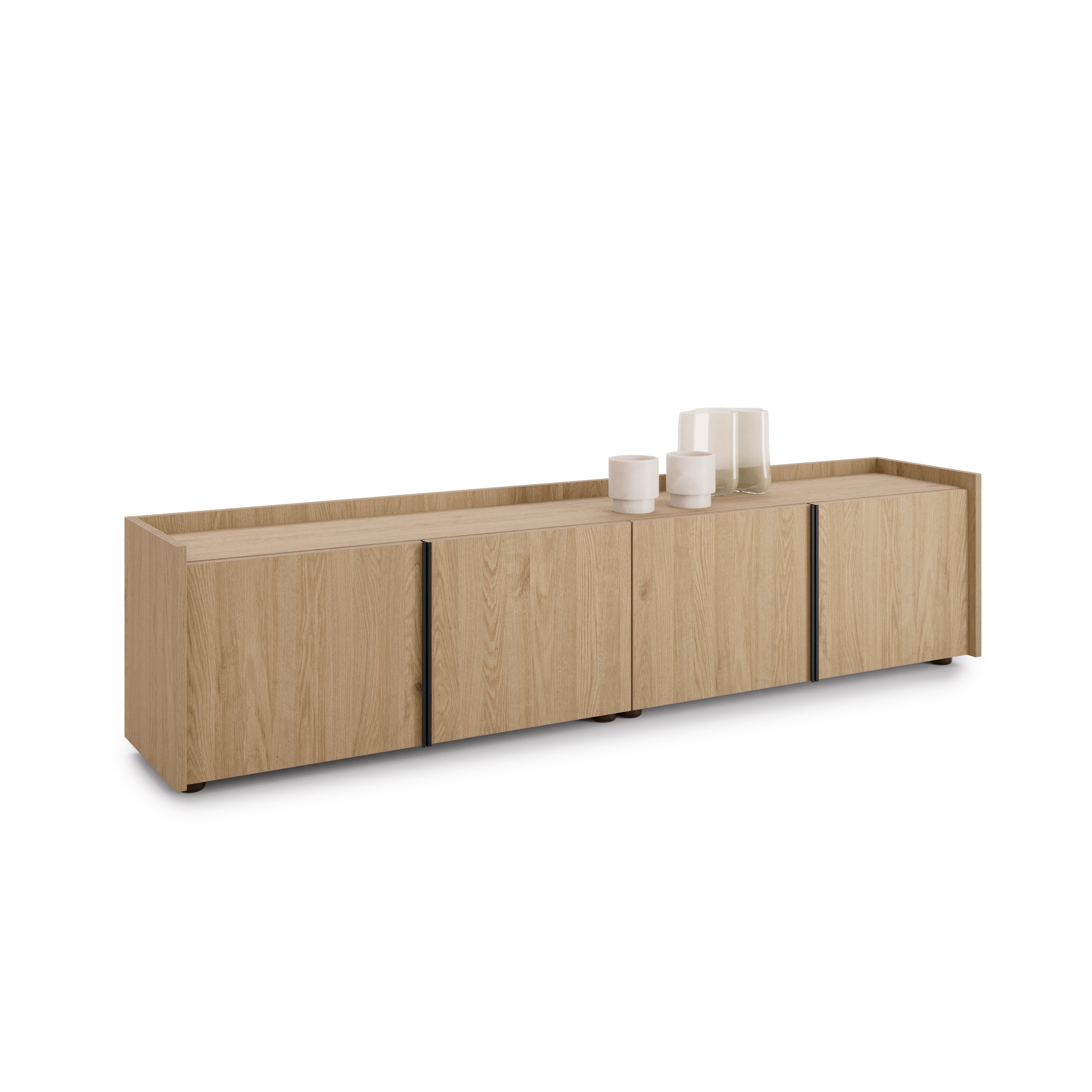 Romina Low Sideboard (72.28x14.17x17.32 in), 4 Doors, Light Oak - Detail image 2