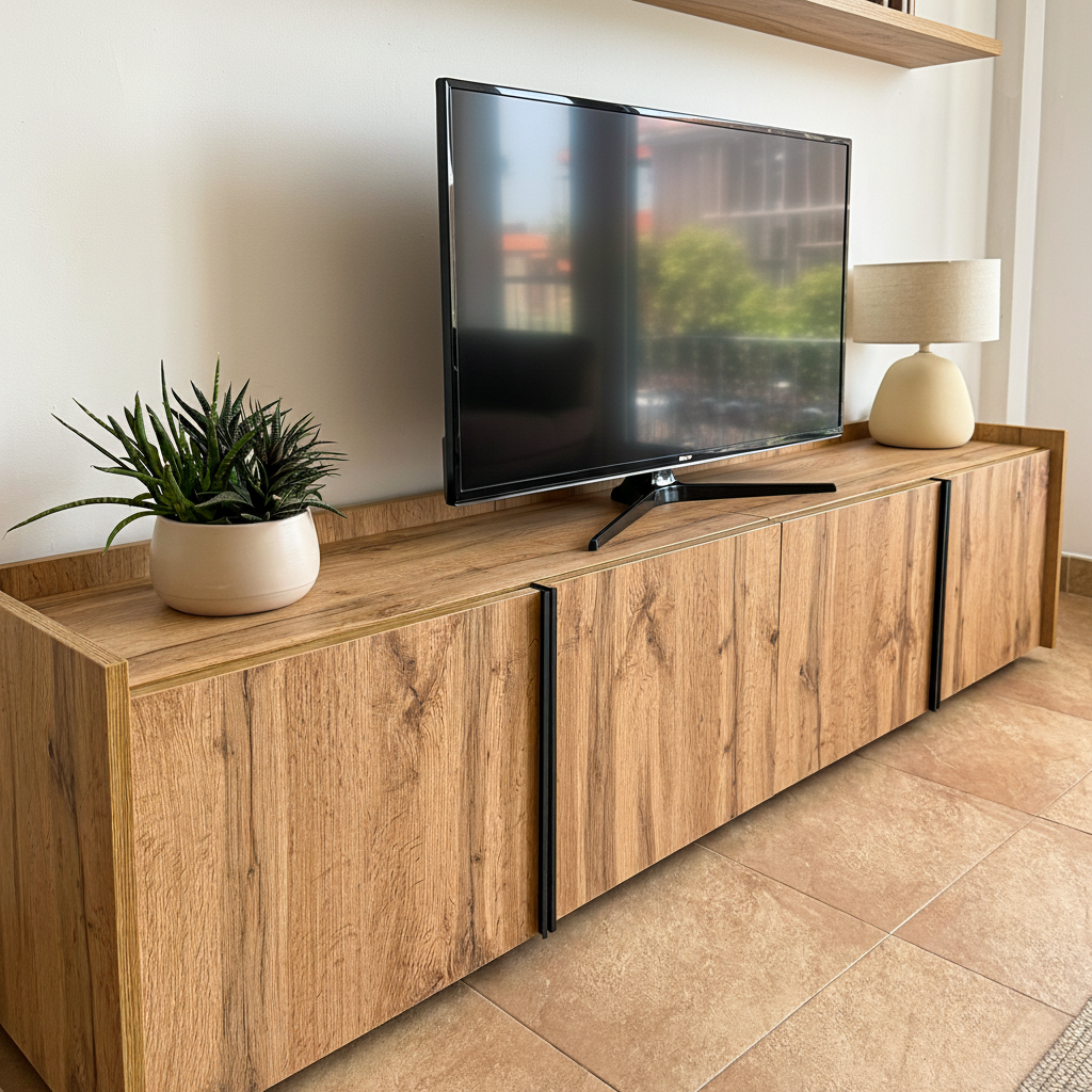 Romina Low Sideboard (72.28x14.17x17.32 in), 4 Doors, Rustic Oak - Set image 3