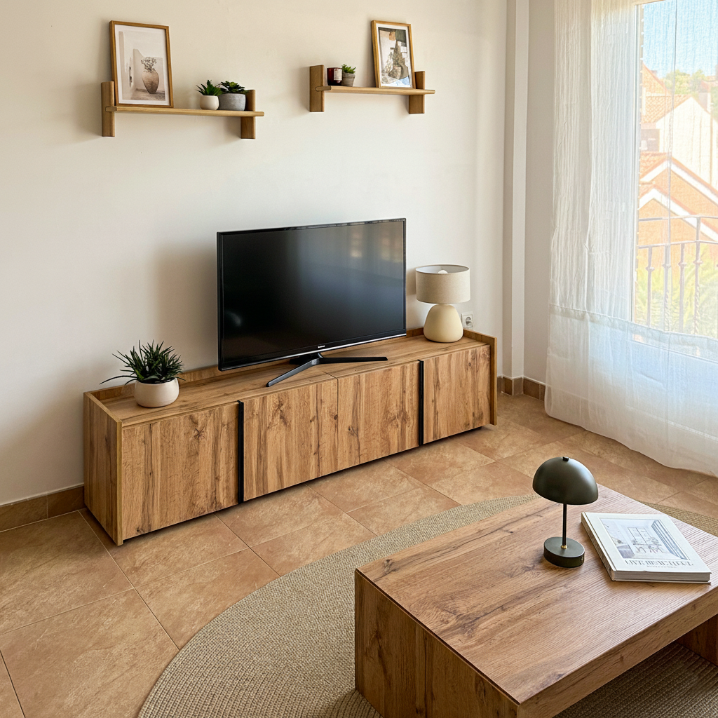 Romina Low Sideboard (72.28x14.17x17.32 in), 4 Doors, Rustic Oak - Set image 2