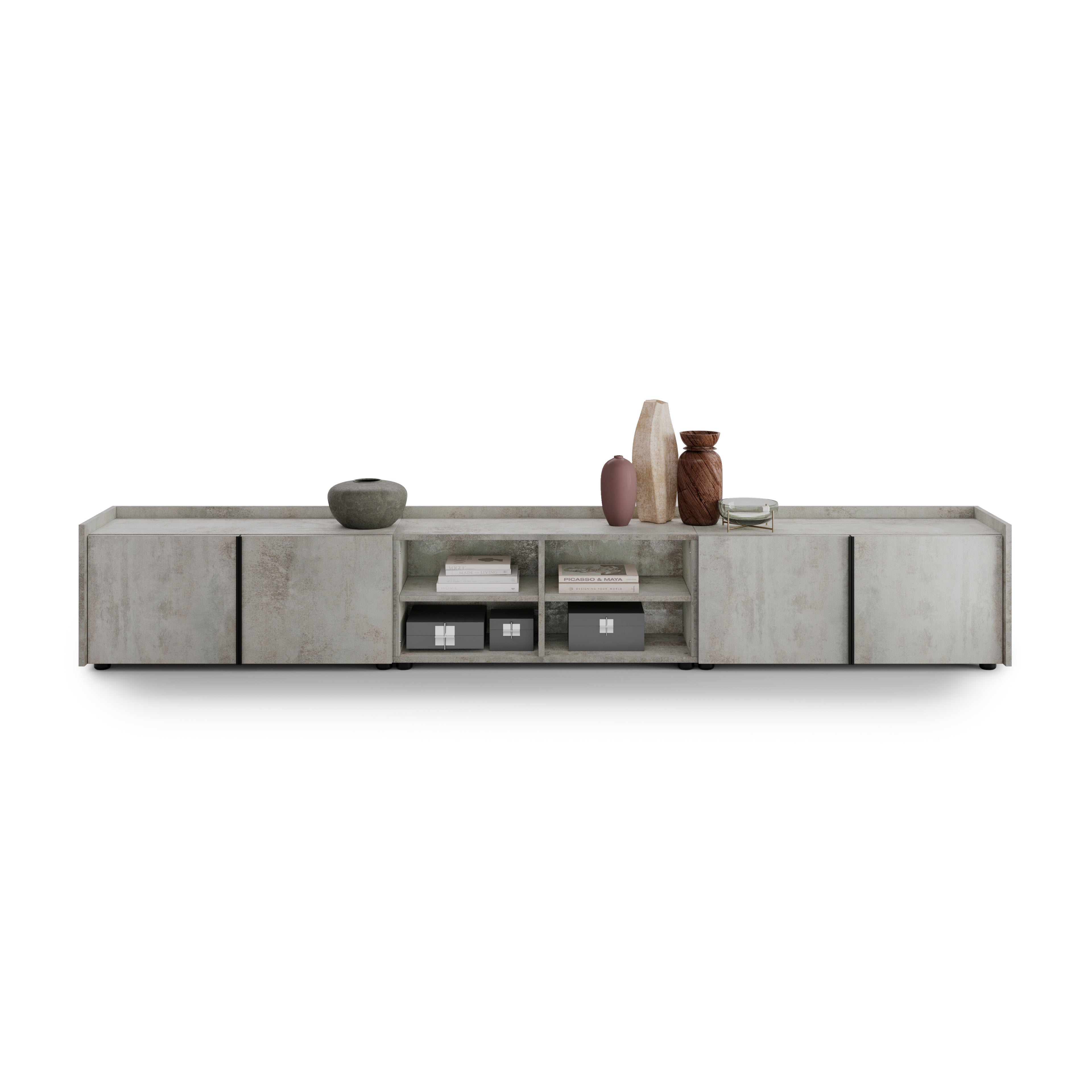 Lowboard Romina (273,6x36x44 cm), 4 Türen, Grauer Beton - Main image