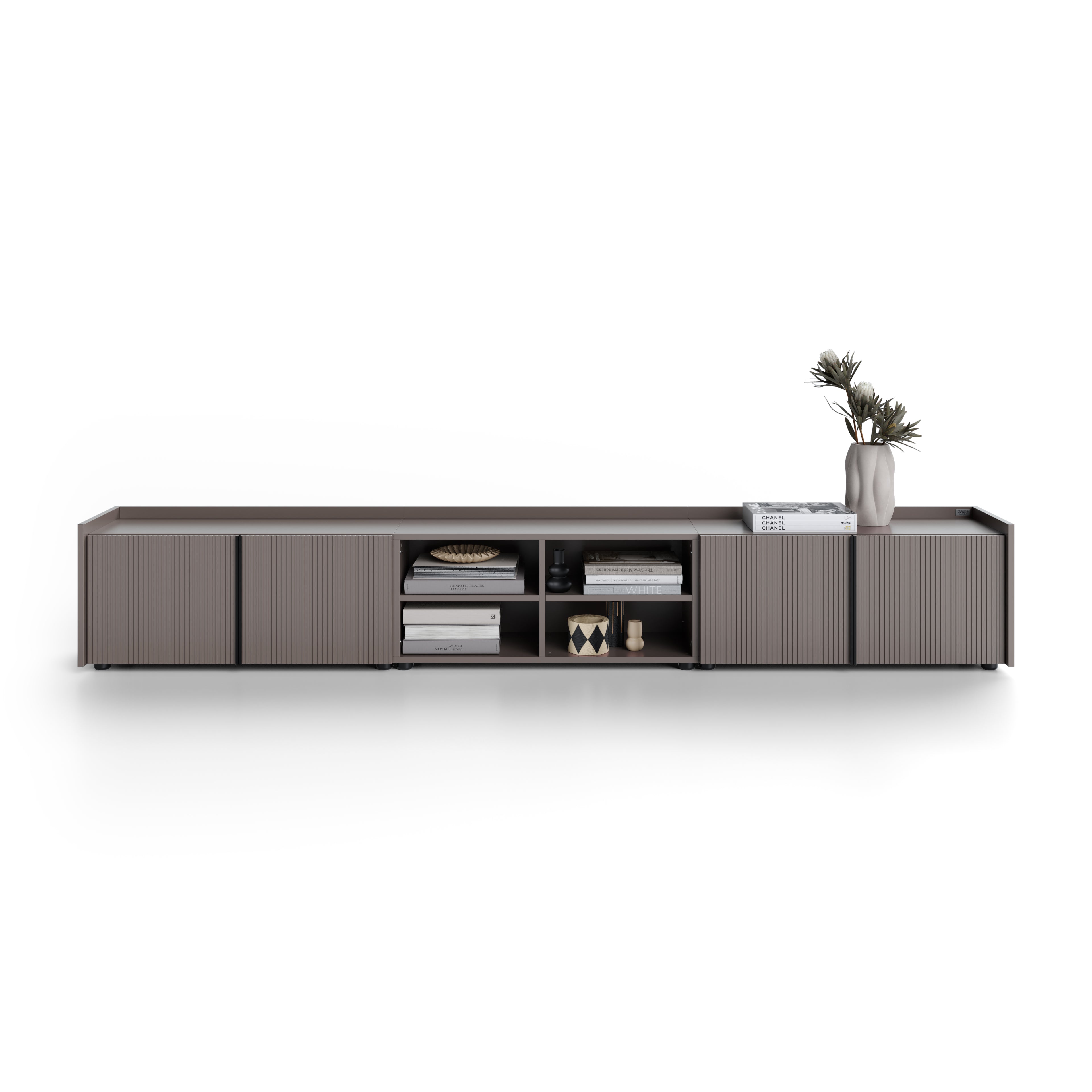 Niedriges gerilltes Sideboard Romina (273,6x36x44 cm), 4 Türen, Kobaltgrau - Main image