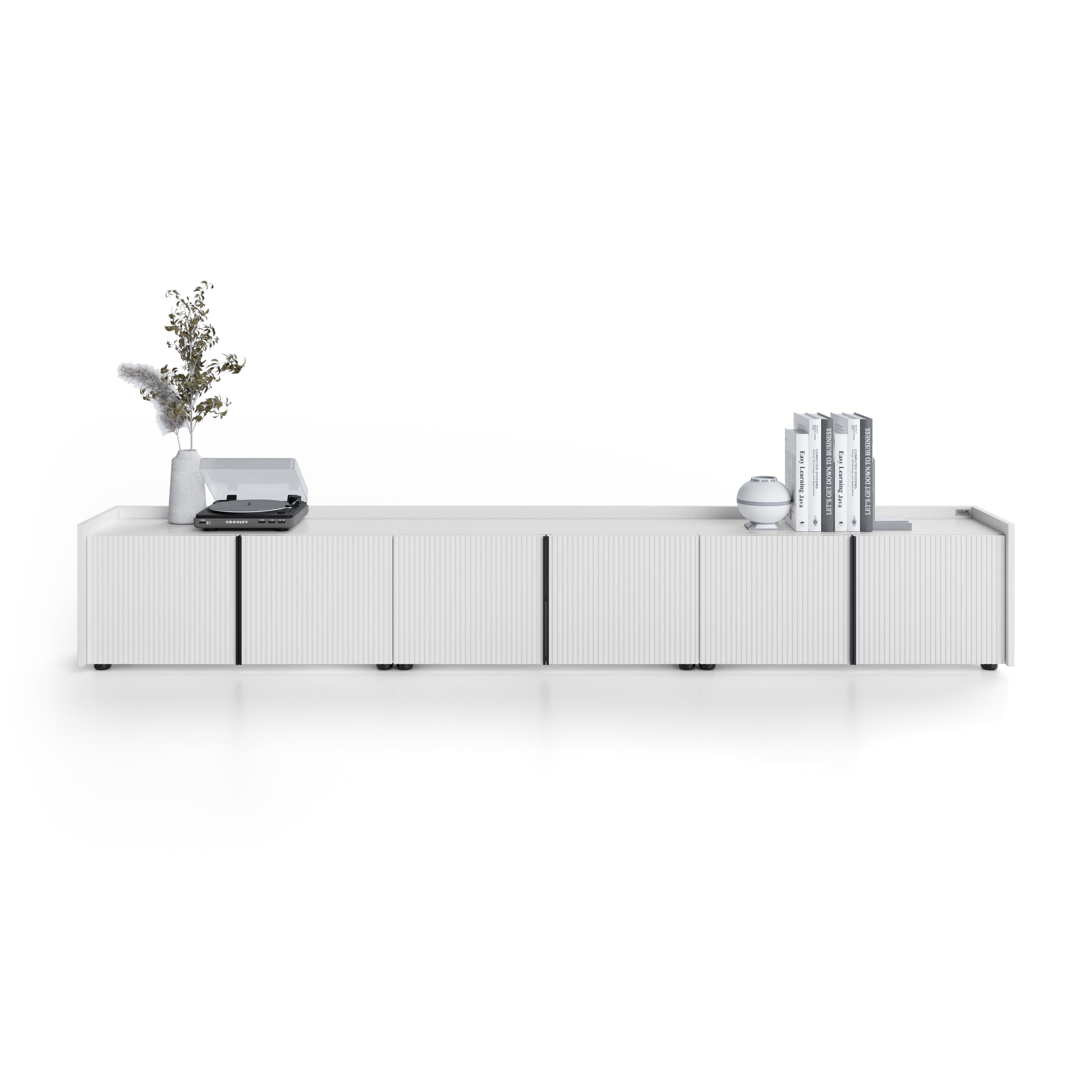 Niedriges gerilltes Sideboard Romina (273,6x36x44 cm), 6 Türen, Weiß Matt - Main image