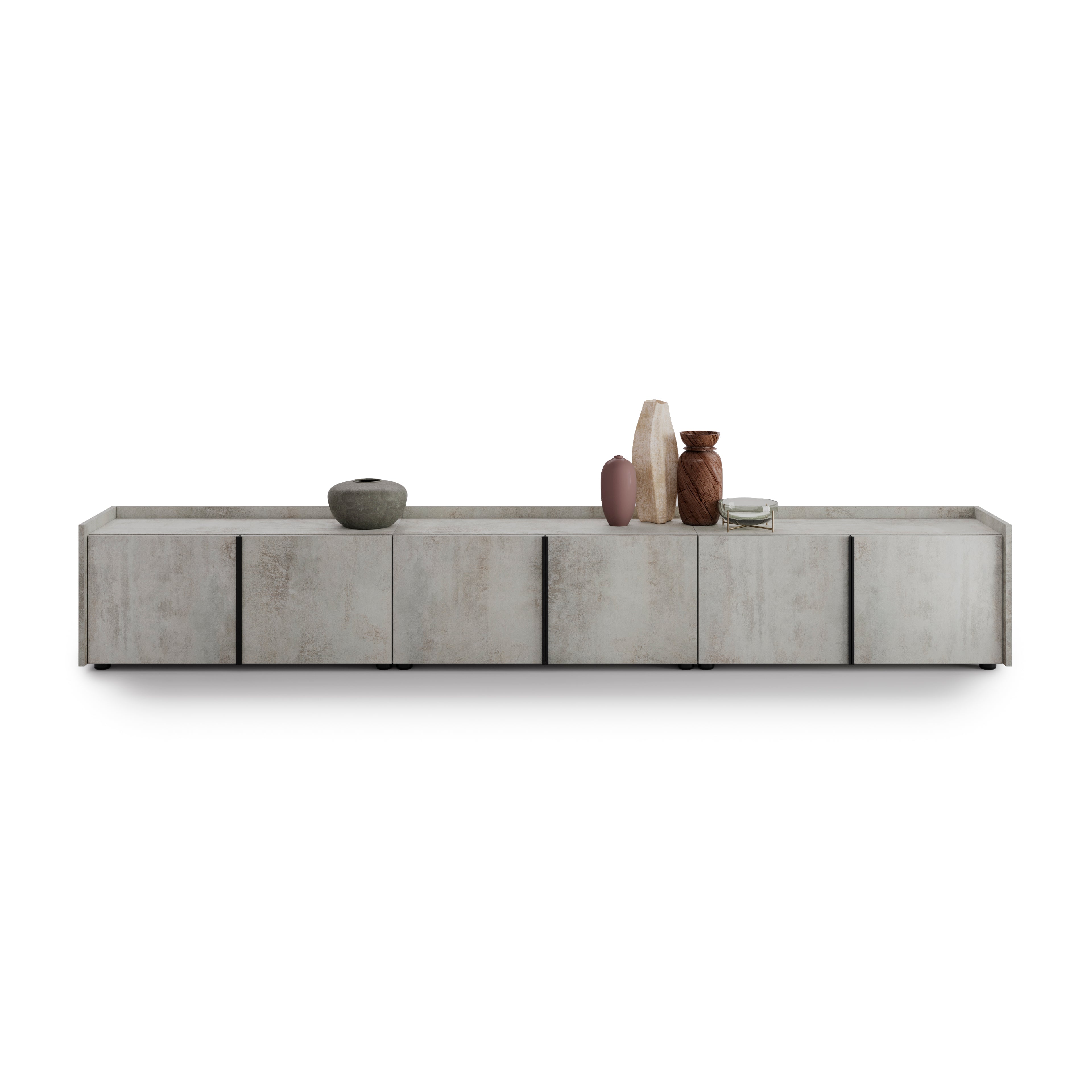 Lowboard Romina (273,6x36x44 cm), 6 Türen, Grauer Beton