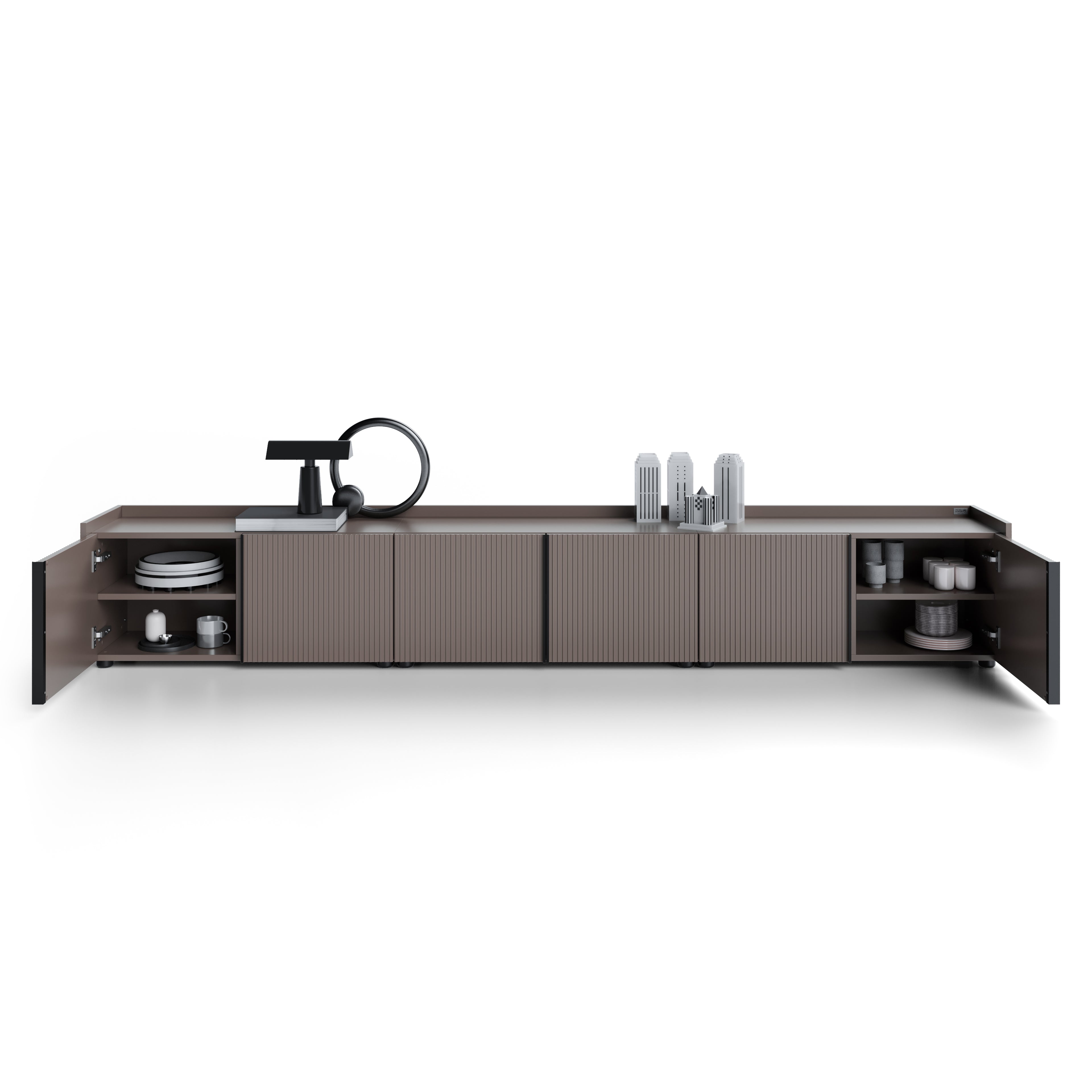 Romina Low Fluted Sideboard (107.7x14.2x17.3 in), 6 Doors, Slate Grey - Detail image 1