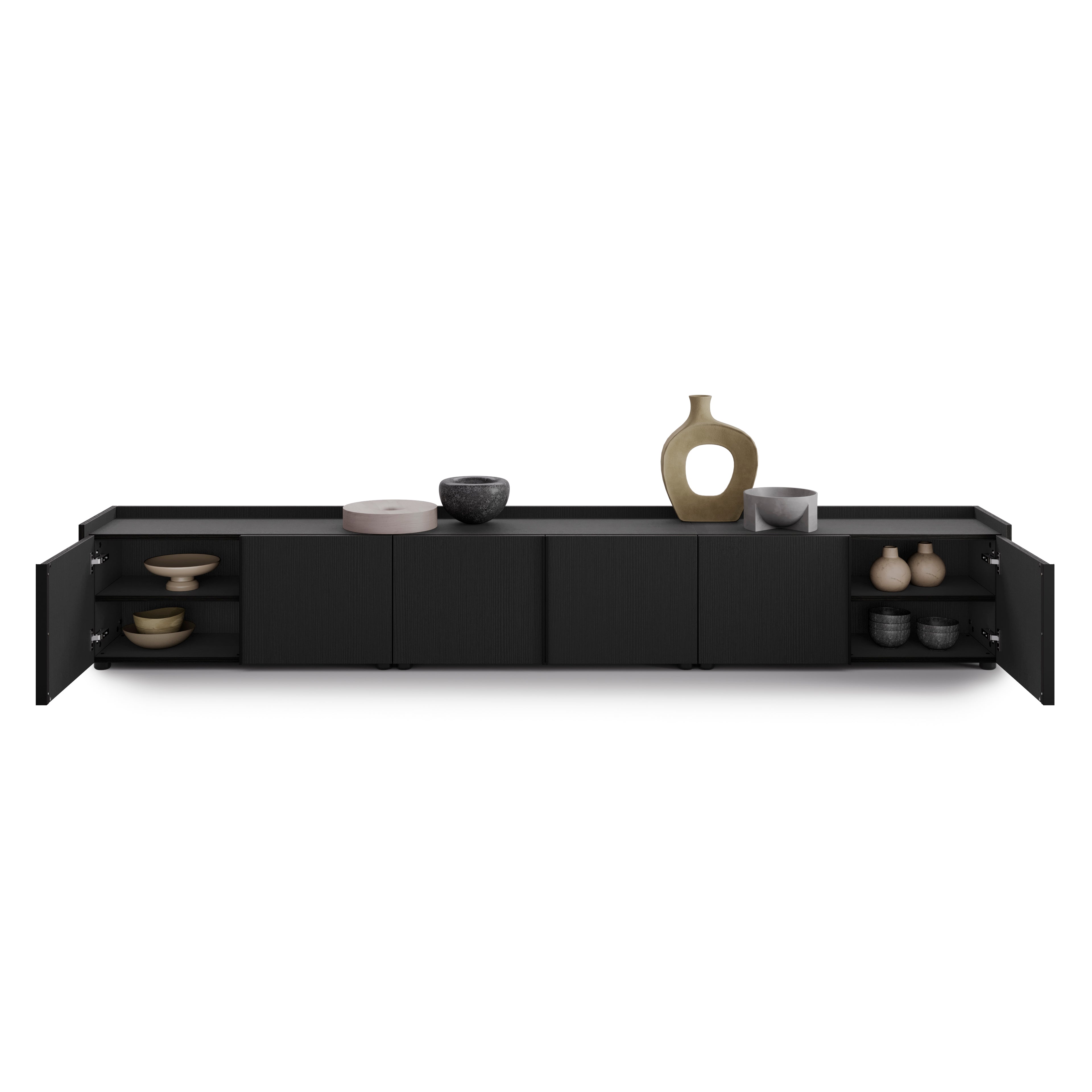 Lowboard Romina (273,6x36x44 cm), 6 Türen, Esche Schwarz