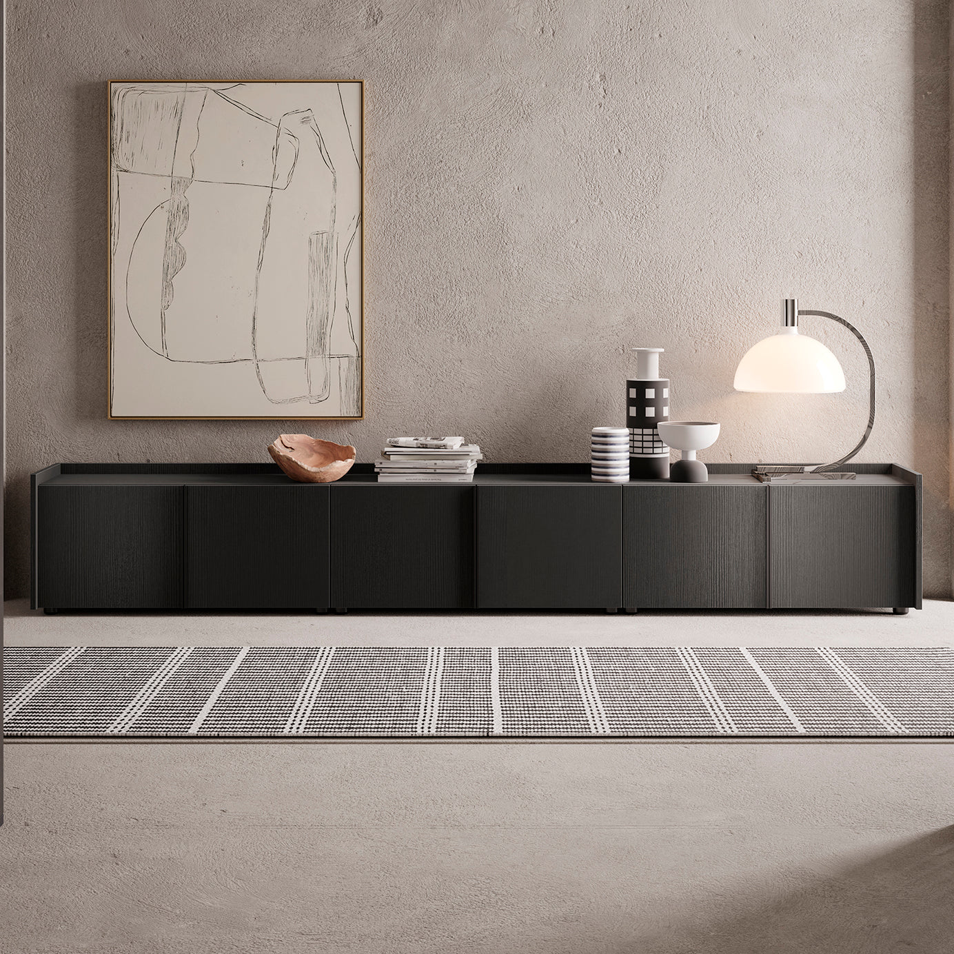 Romina Low Sideboard (107.71x14.17x17.32 in), 6 Doors, Ashwood Black - Detail image 4