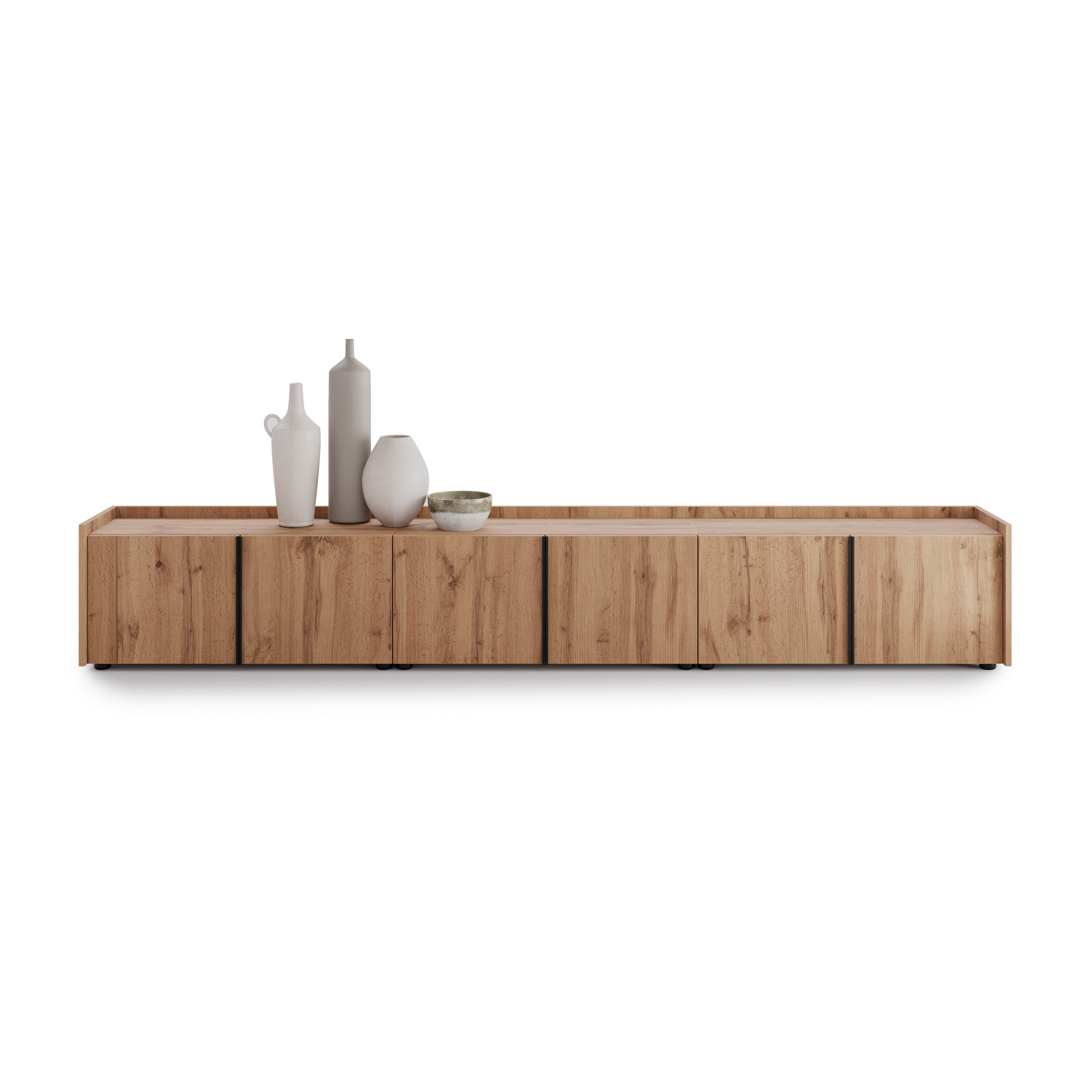 Mueble Bajo Romina (273,6x36x44 cm), con 6 Puertas, Madera Rústica