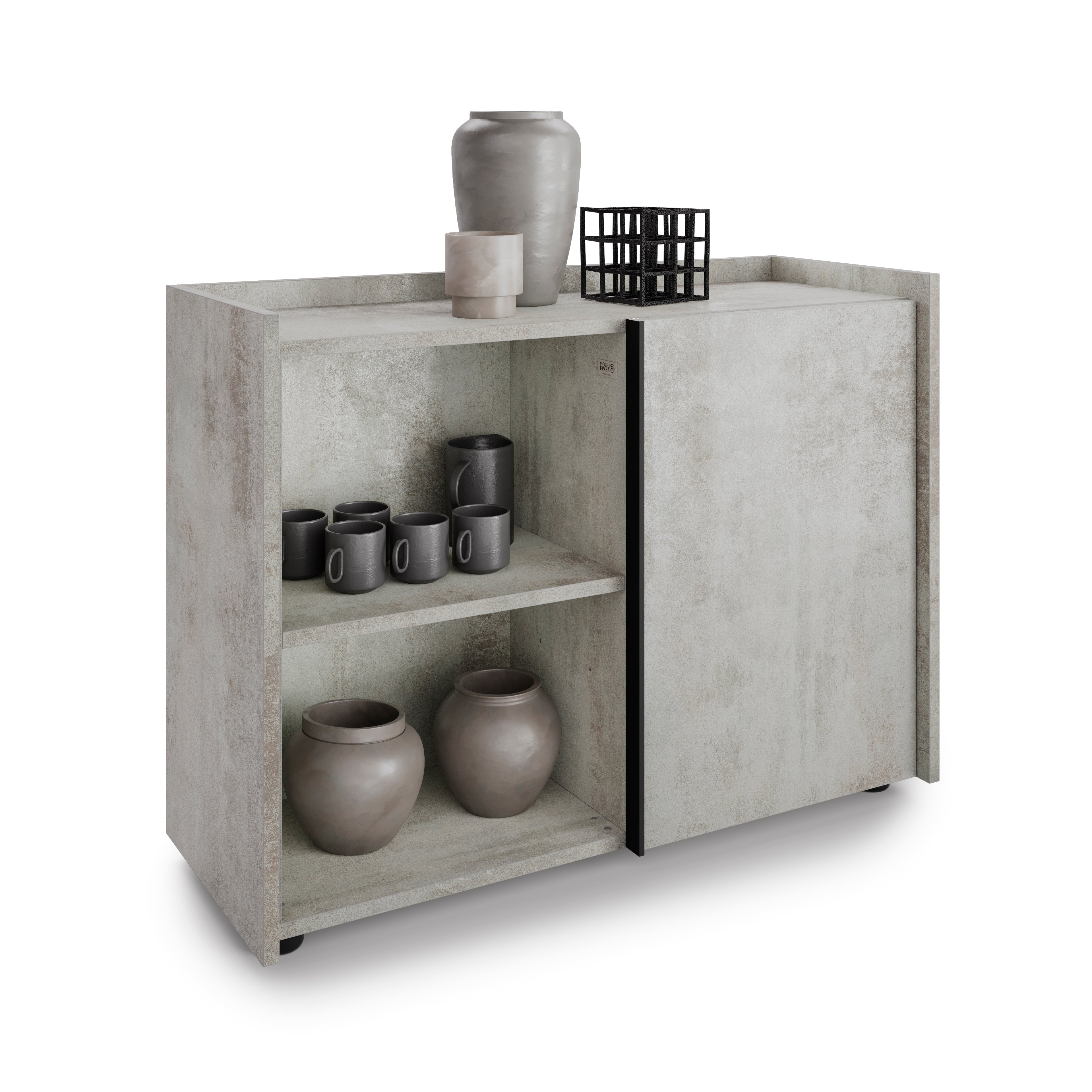 Meuble Bas Romina (93,6x36x70 cm), 1 Porte, Gris Béton